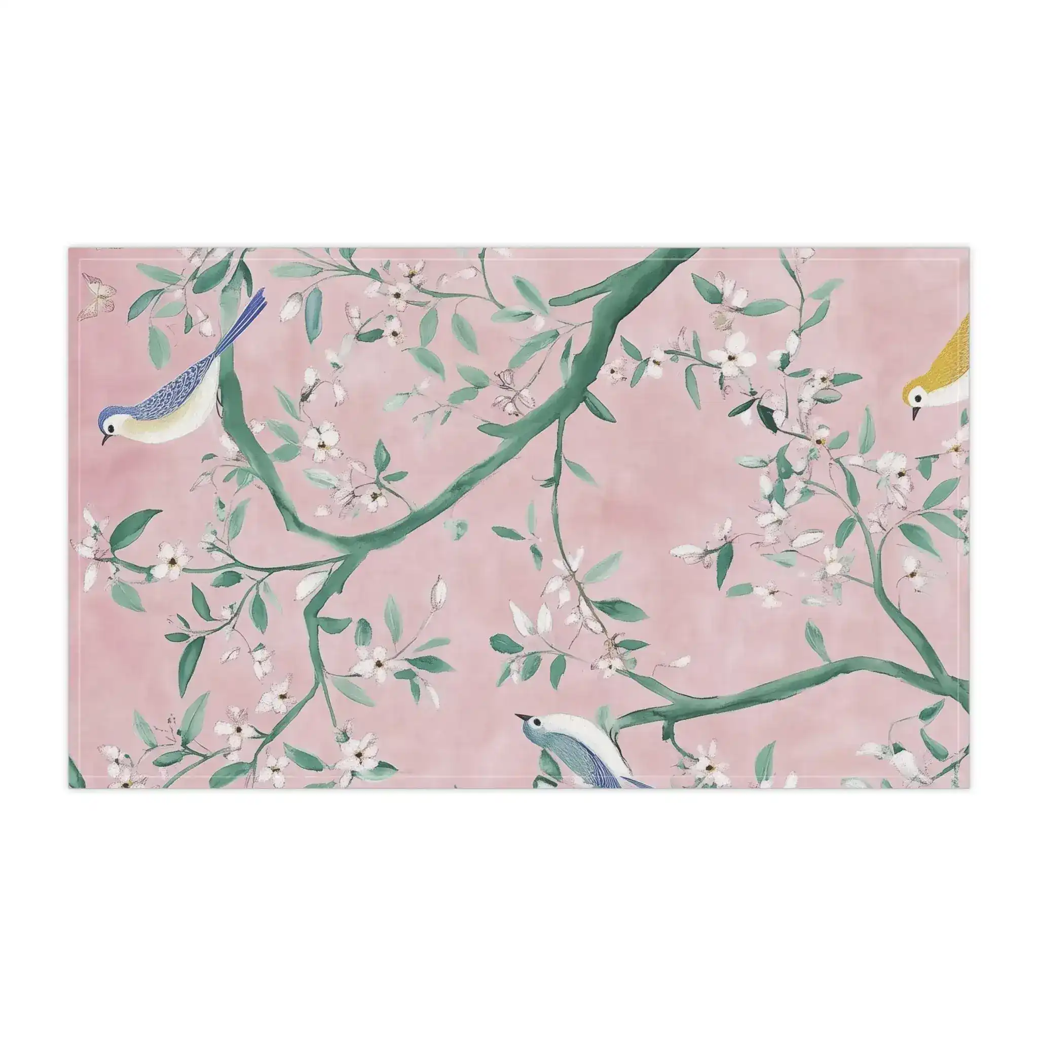 Floral Bird Kitchen Towel with Pink Background - Image 2