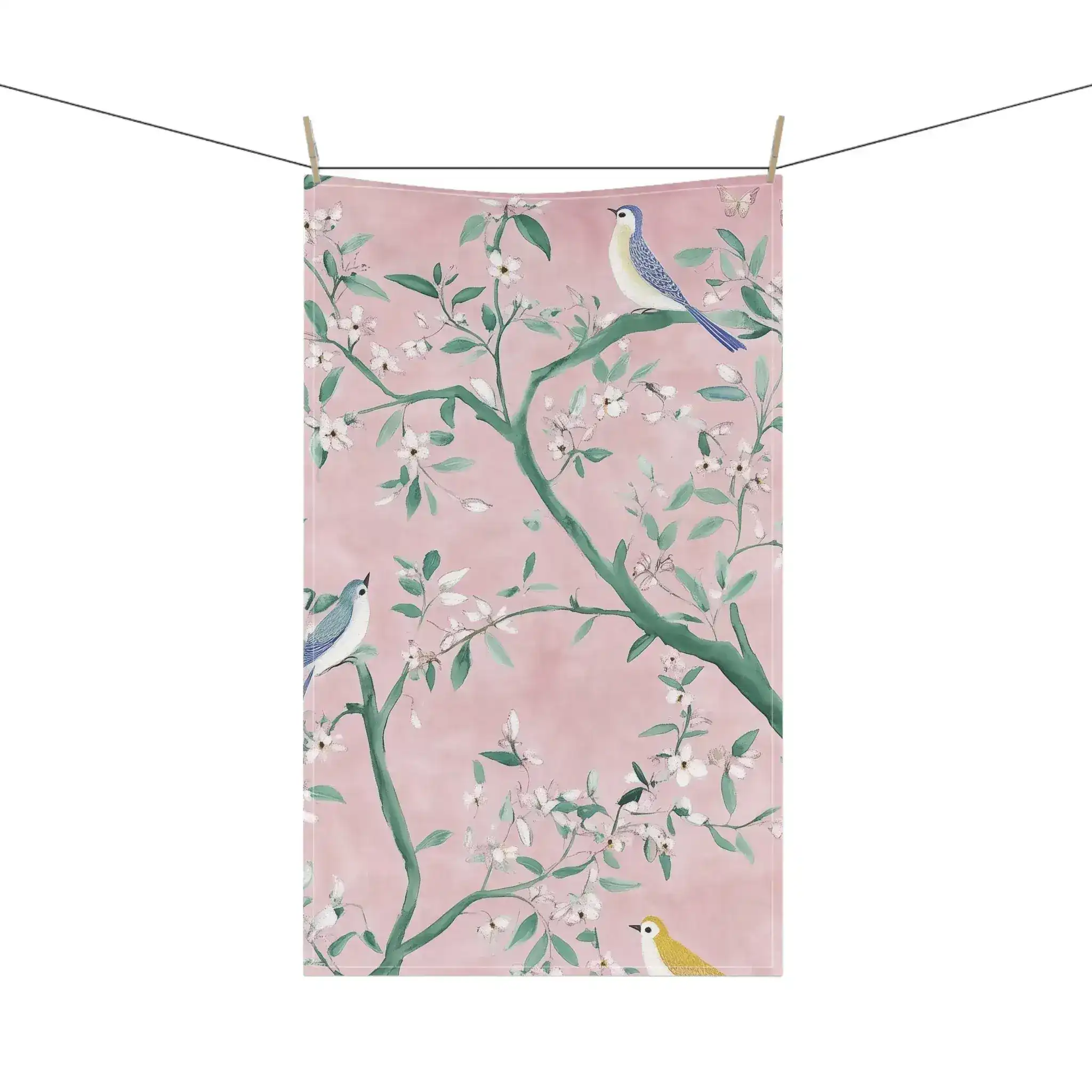 Floral Bird Kitchen Towel with Pink Background - Image 4