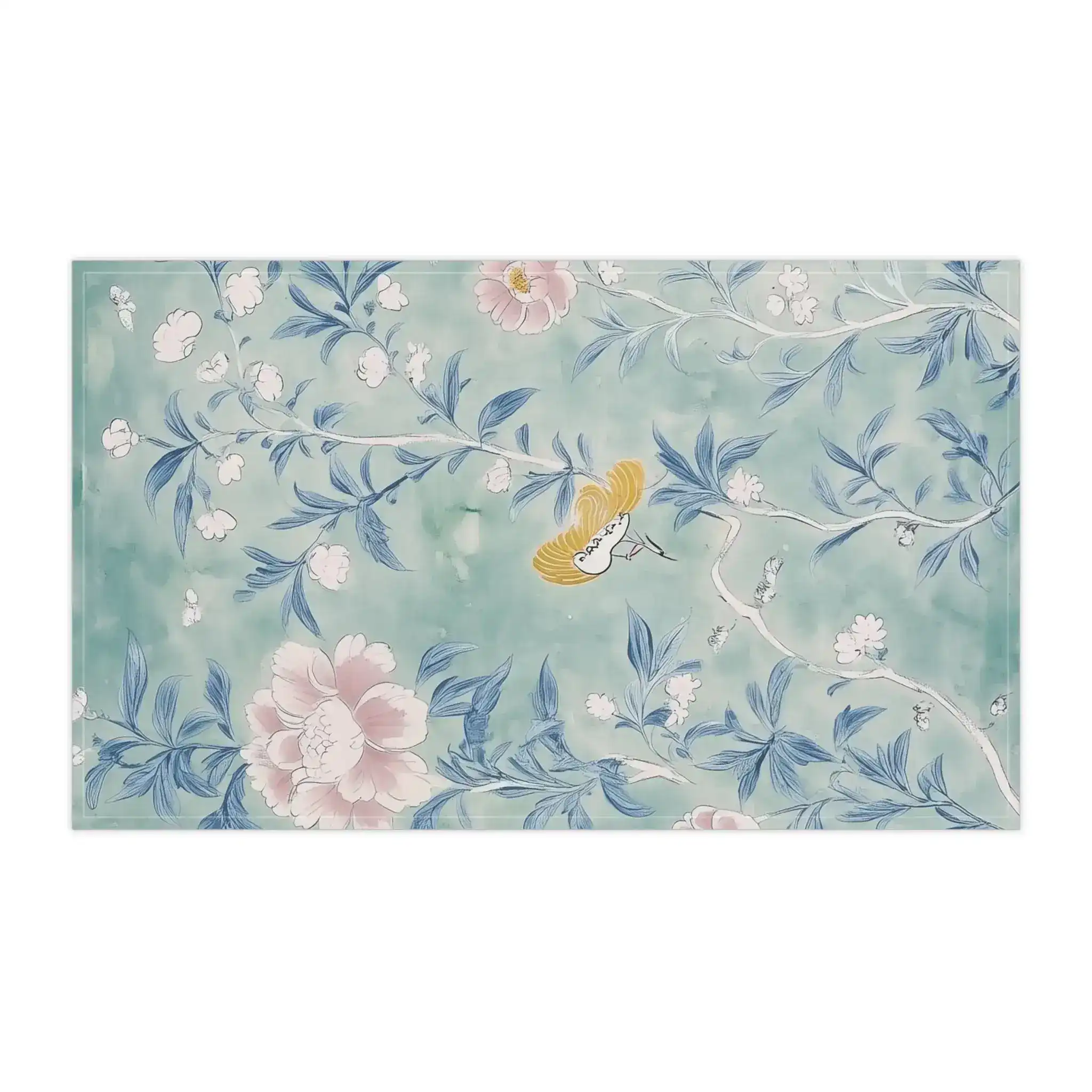 Floral Bird Kitchen Towel with Soft Blue and Pink Design - Image 2