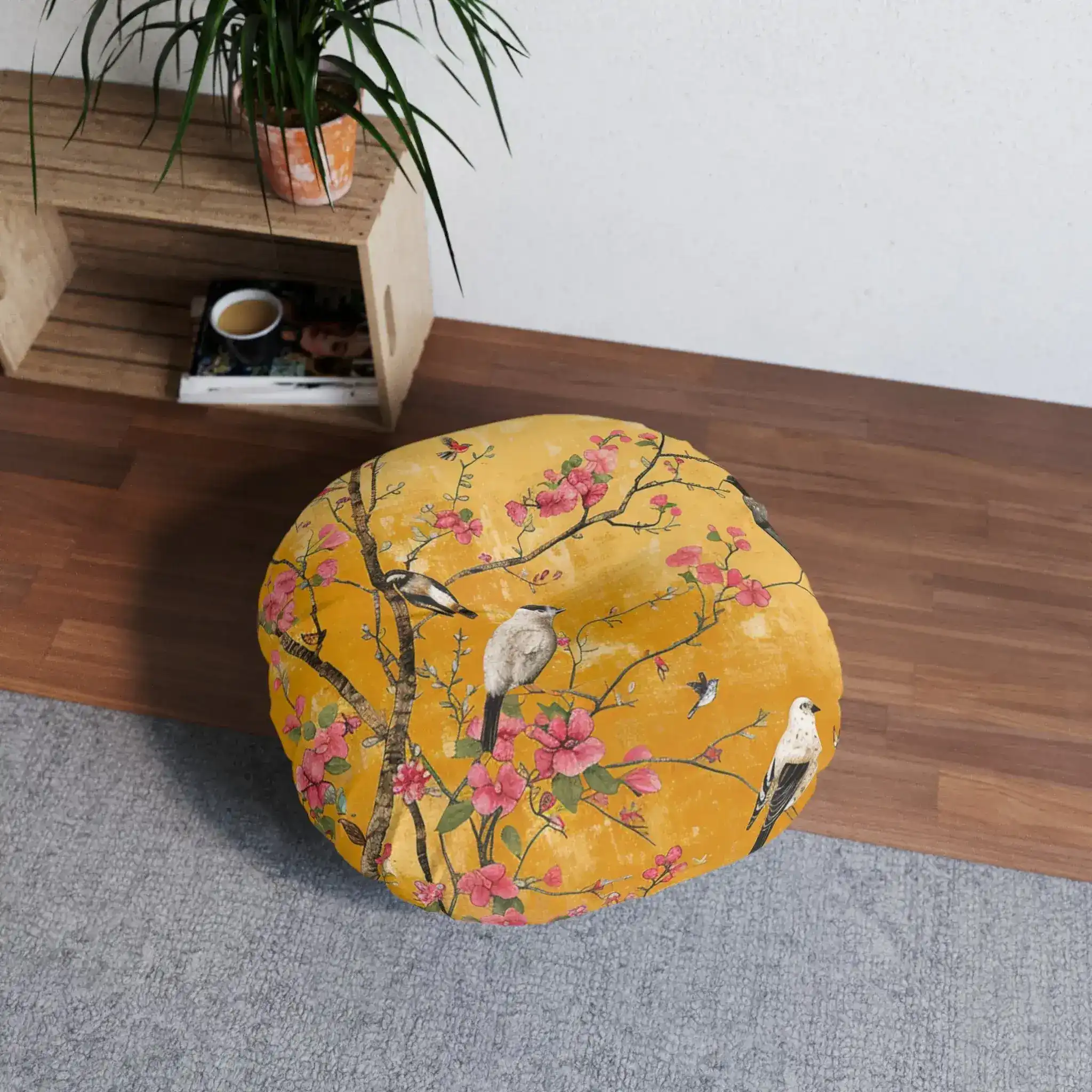 Floral Birds and Blossoms Floor Pillow - Image 5
