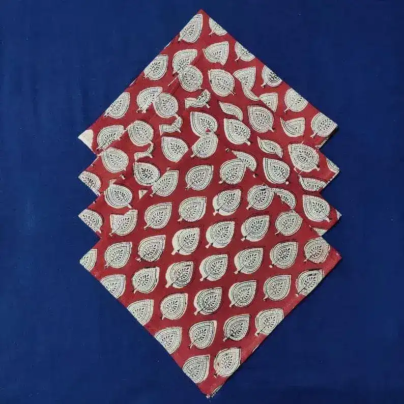 Floral Blue Hand Block Printed Block Printed Cotton Napkins - Image 2