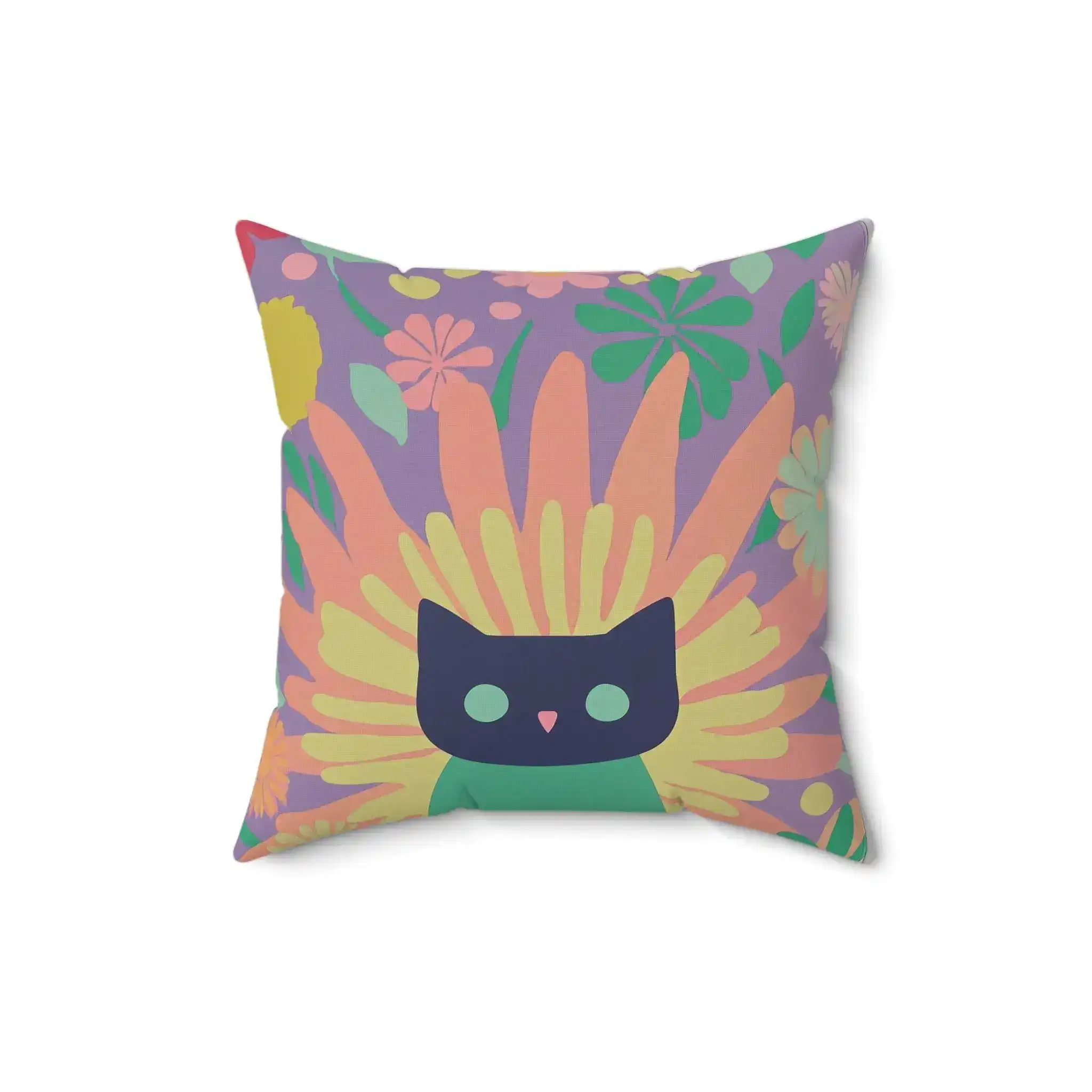 Floral Cat Pop Art Throw Pillow - Image 3