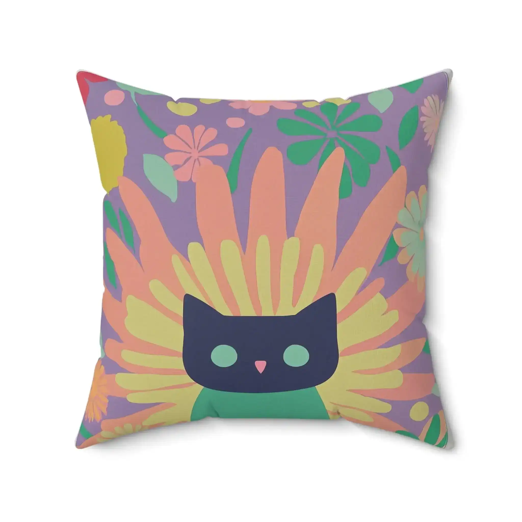 Floral Cat Pop Art Throw Pillow - Image 5