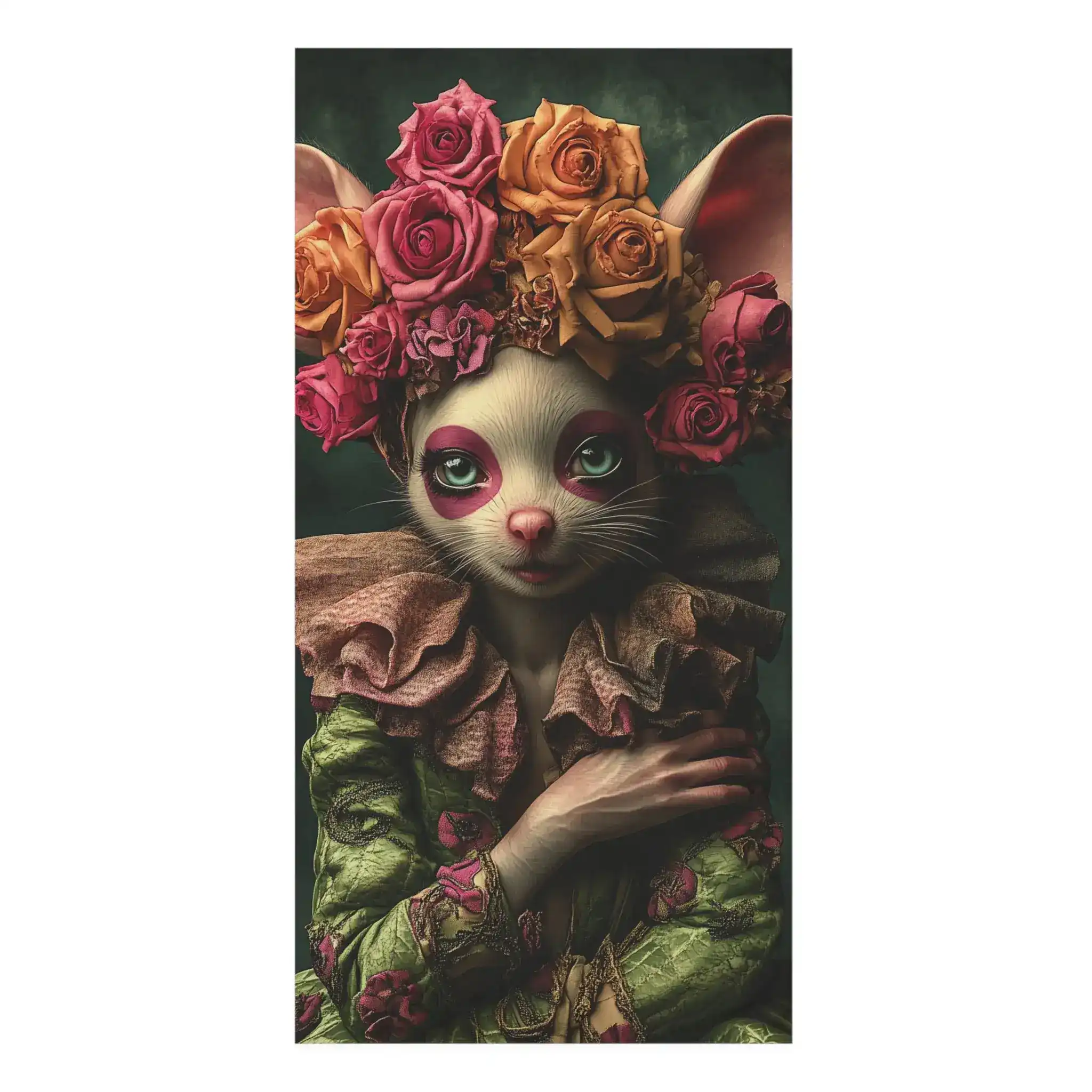 Floral Crowned Mouse in Elegant Green Gown Bath Towel