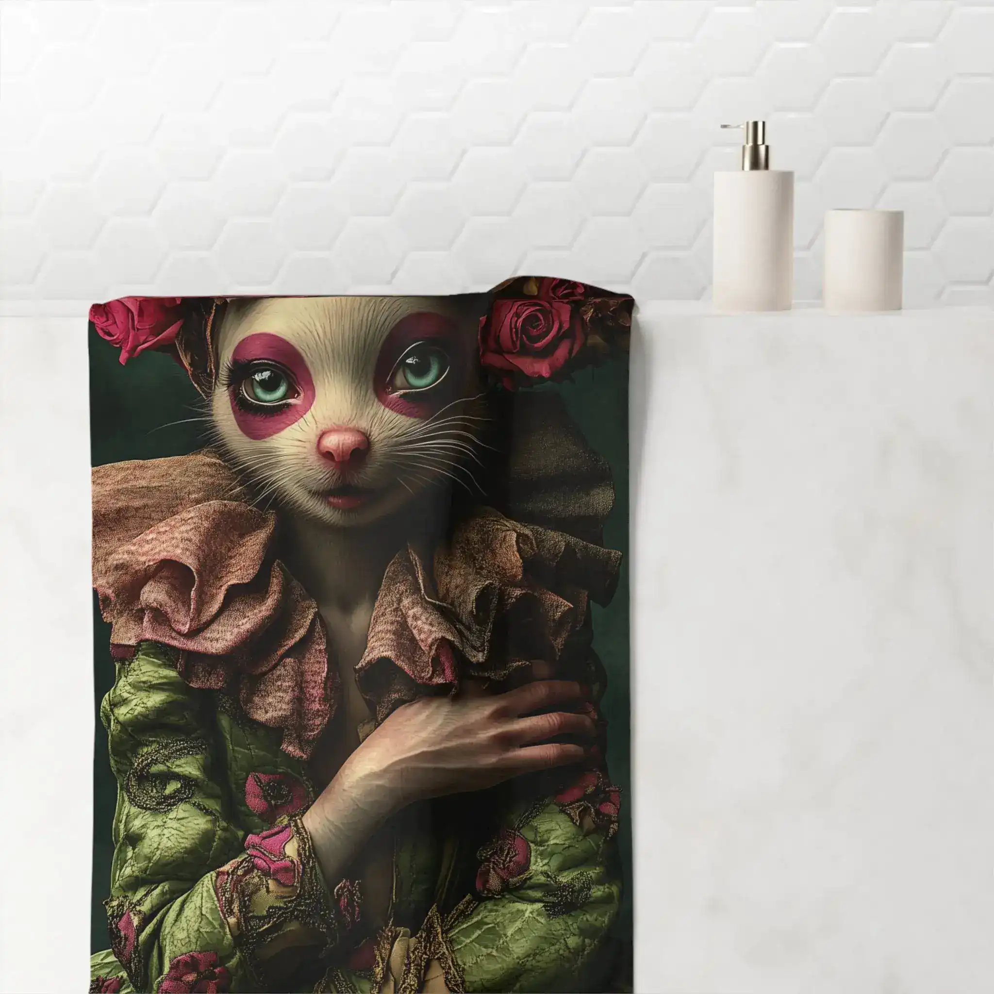 Floral Crowned Mouse in Elegant Green Gown Bath Towel - Image 2
