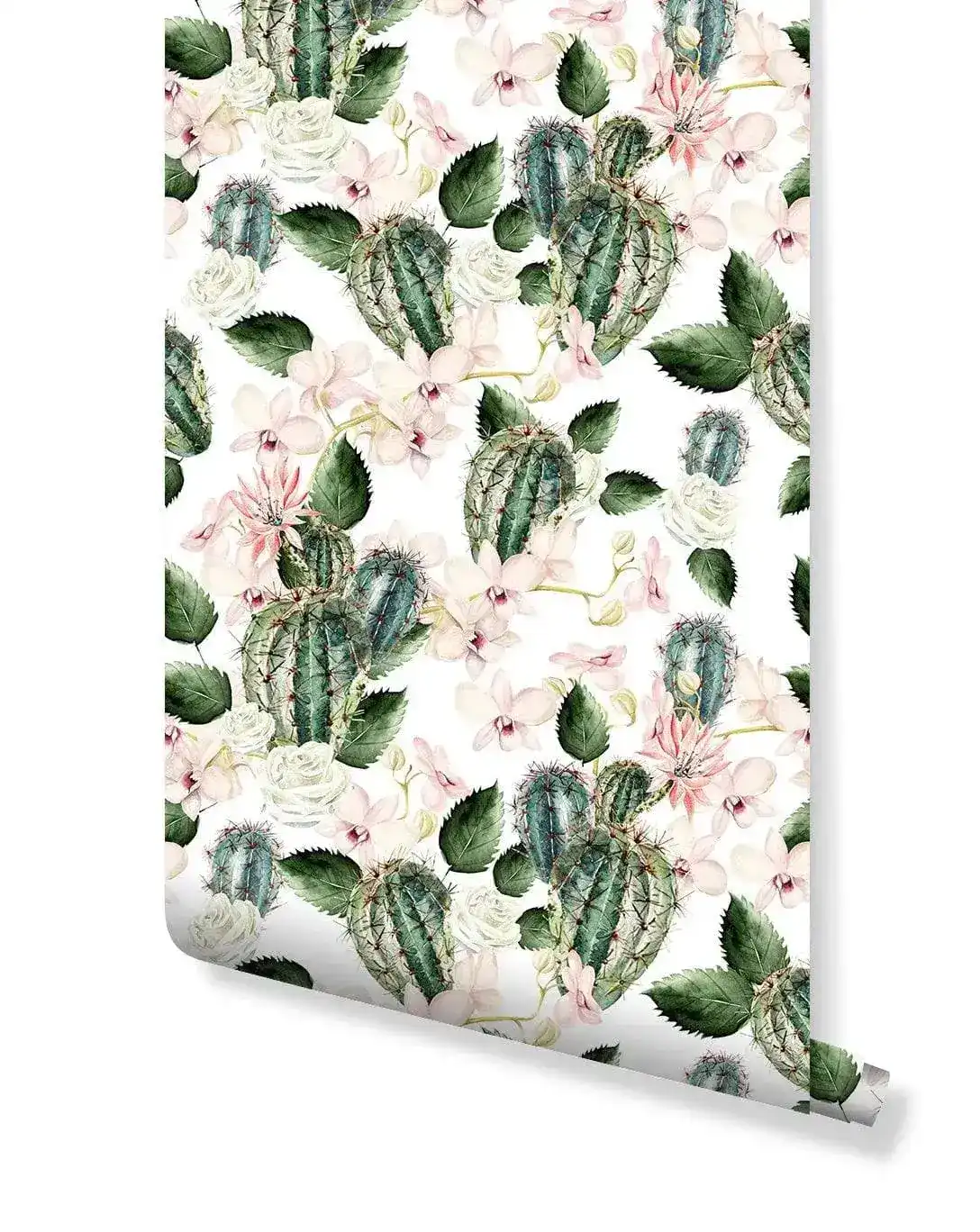 Floral Green Cactus Rose and Orchids Removable Wallpaper - Image 2