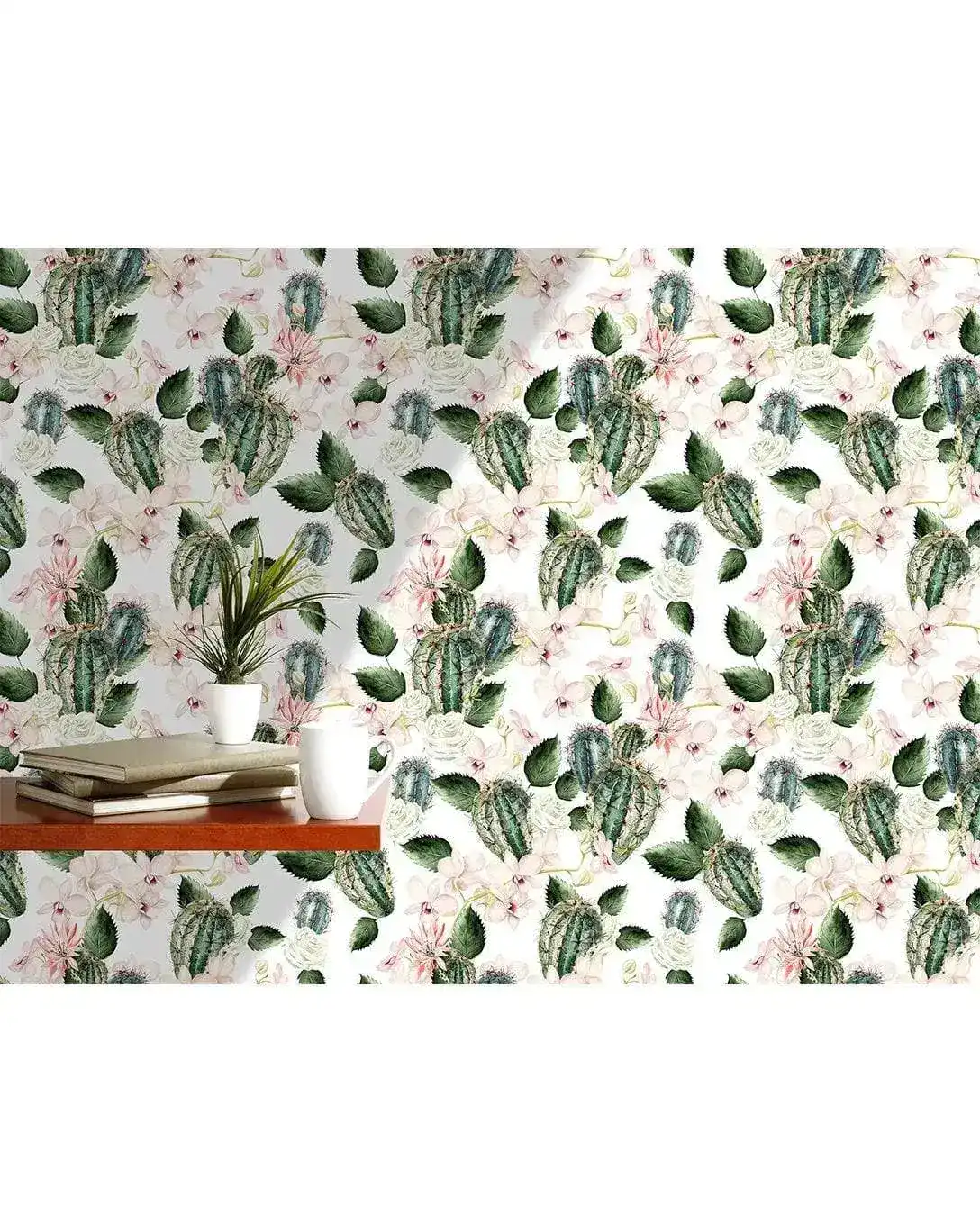 Floral Green Cactus Rose and Orchids Removable Wallpaper - Image 4