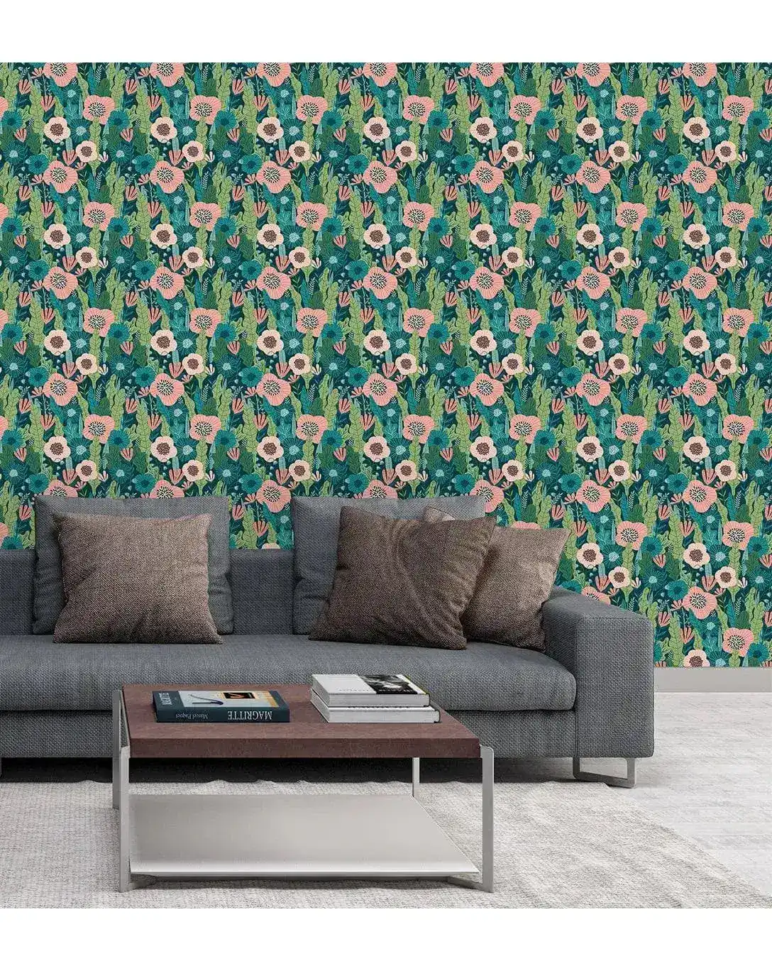 Floral Greenery Pink Flowers Removable Wallpaper - Image 3