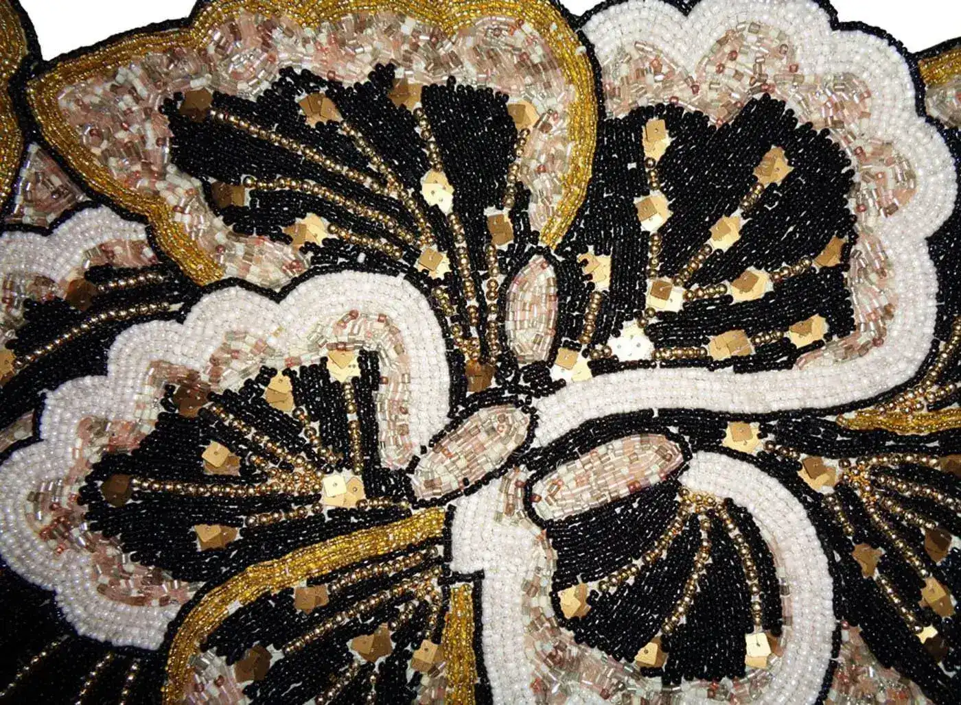 Floral Leaves Beaded Table Runner - Black and Gold - Image 2