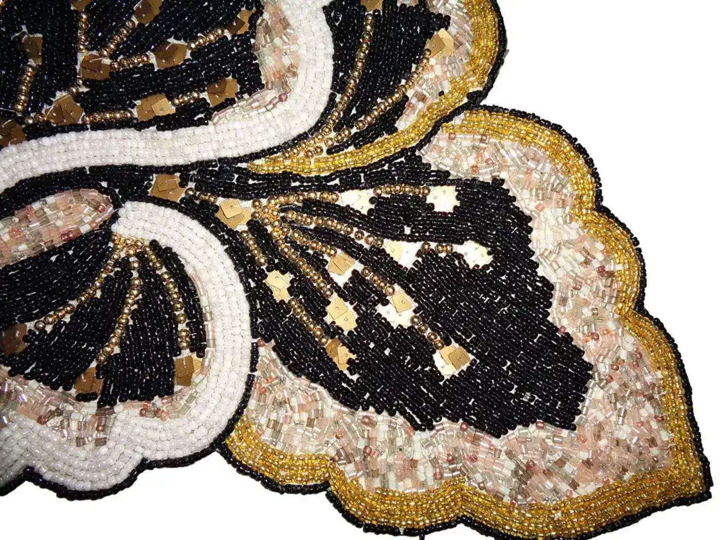 Floral Leaves Beaded Table Runner - Black and Gold - Image 6