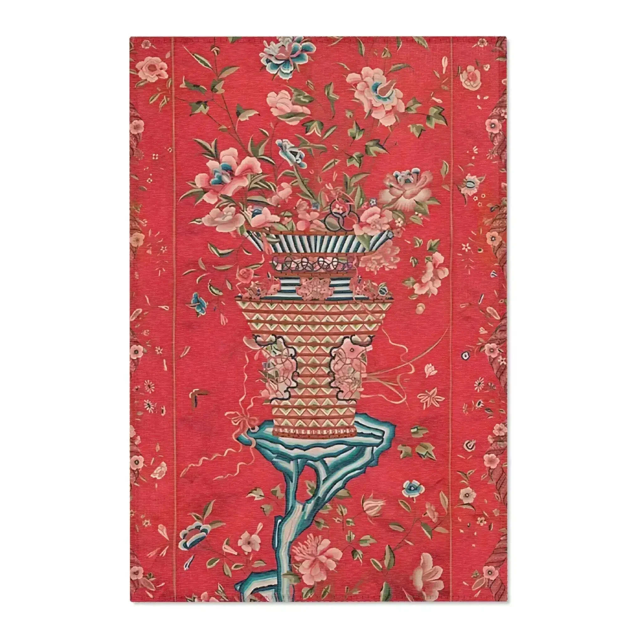 Floral Vase on Crimson Red Accent Rug - Image 2
