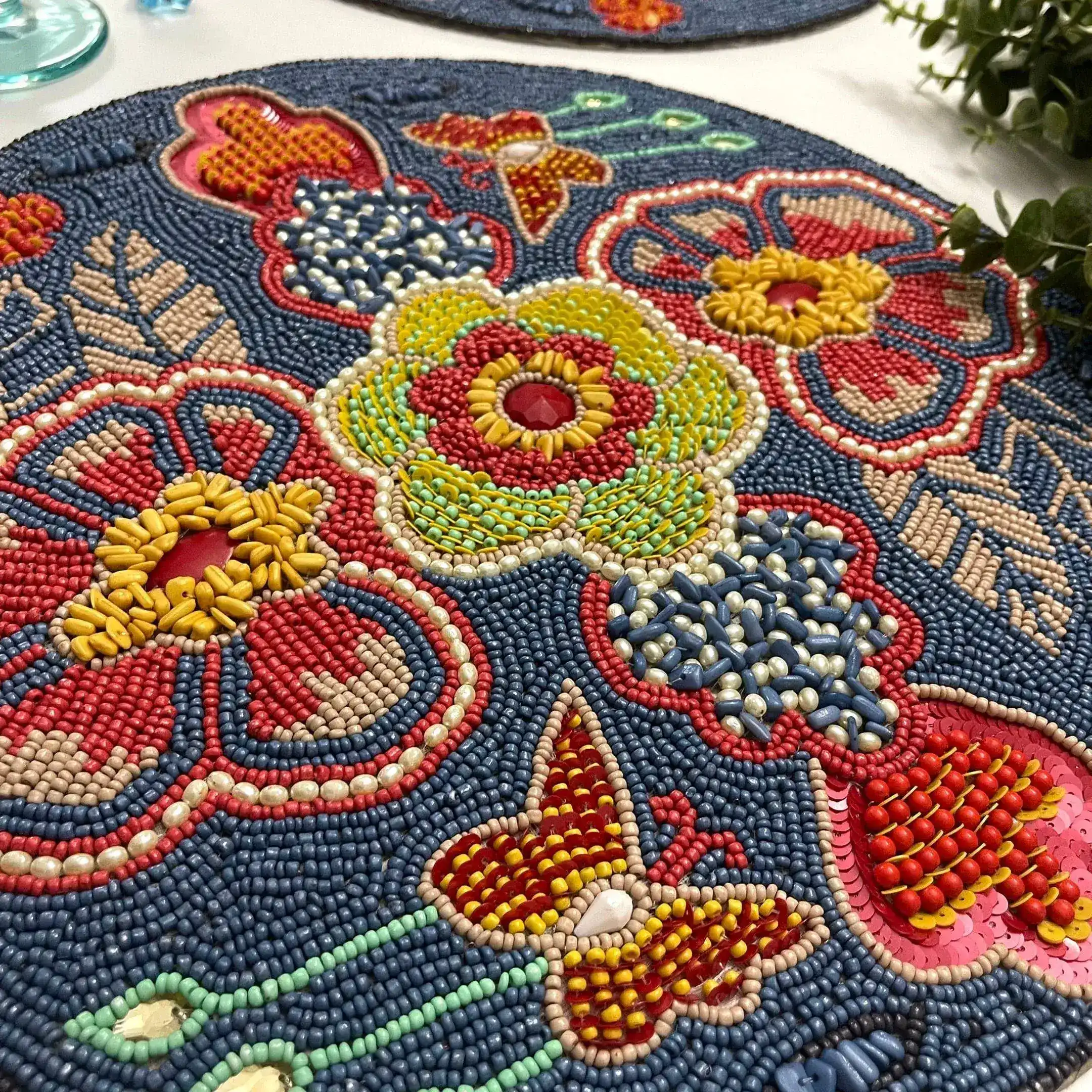 Flower and Butterfly Round Beaded Placemat - Image 4