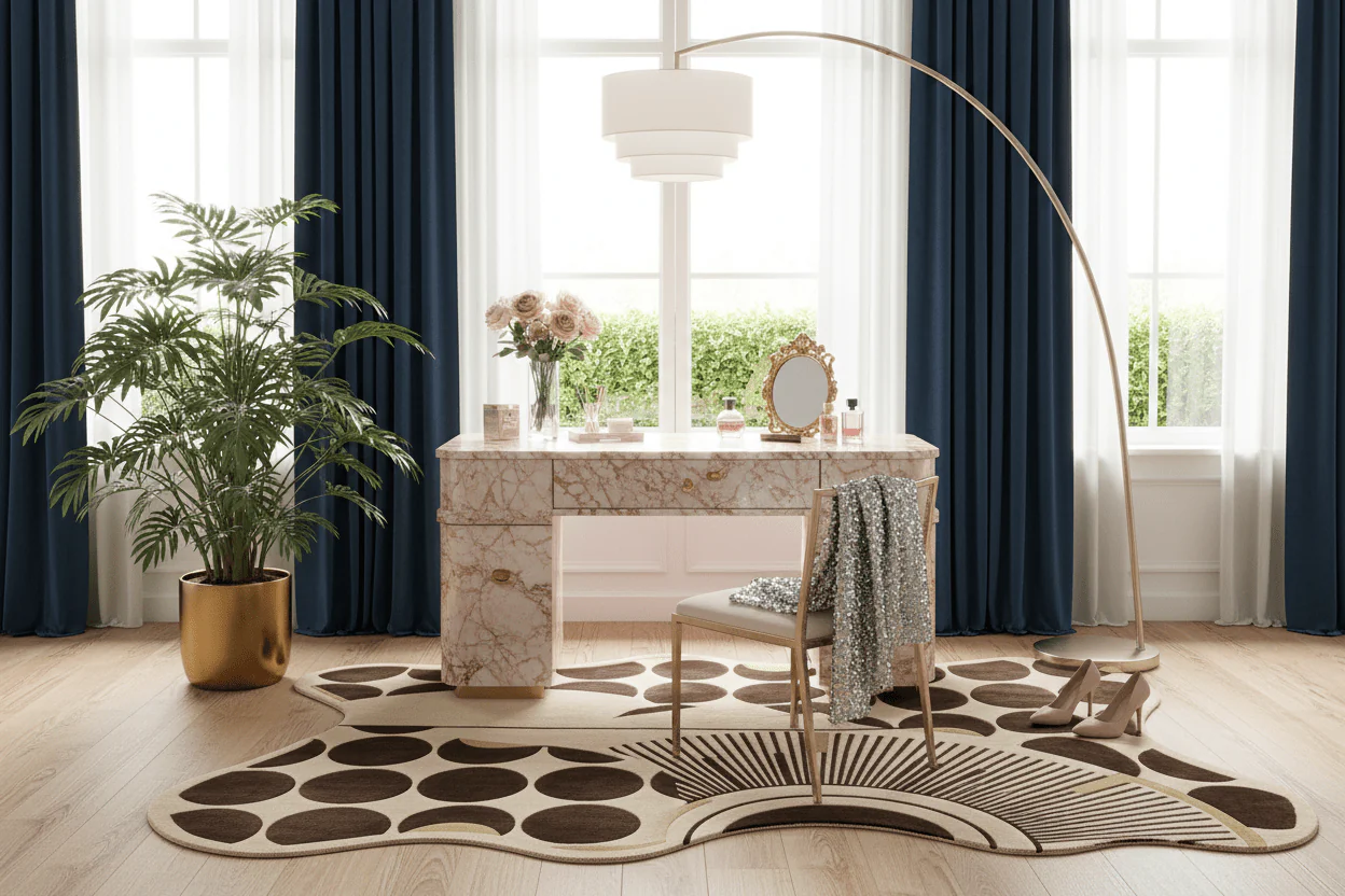 Fluid Shape Polka Sunburst Hand Tufted Rug - Image 4