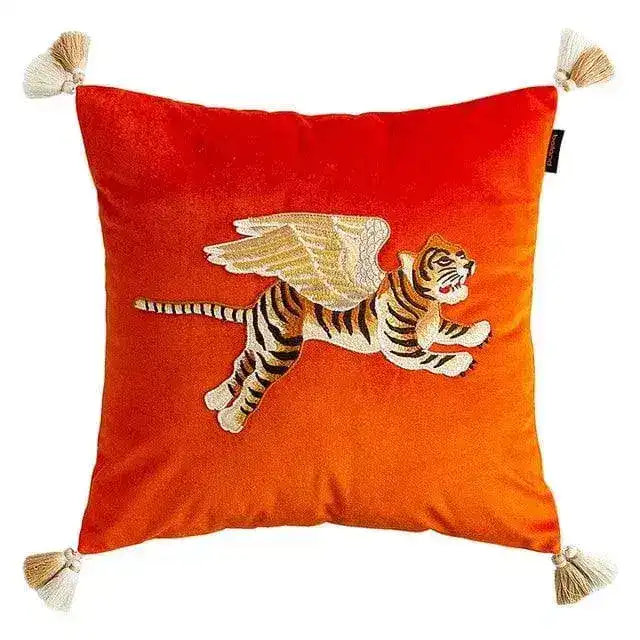 Flying Angelic Wing Tiger Embroidered Throw Pillow Cover - Image 4