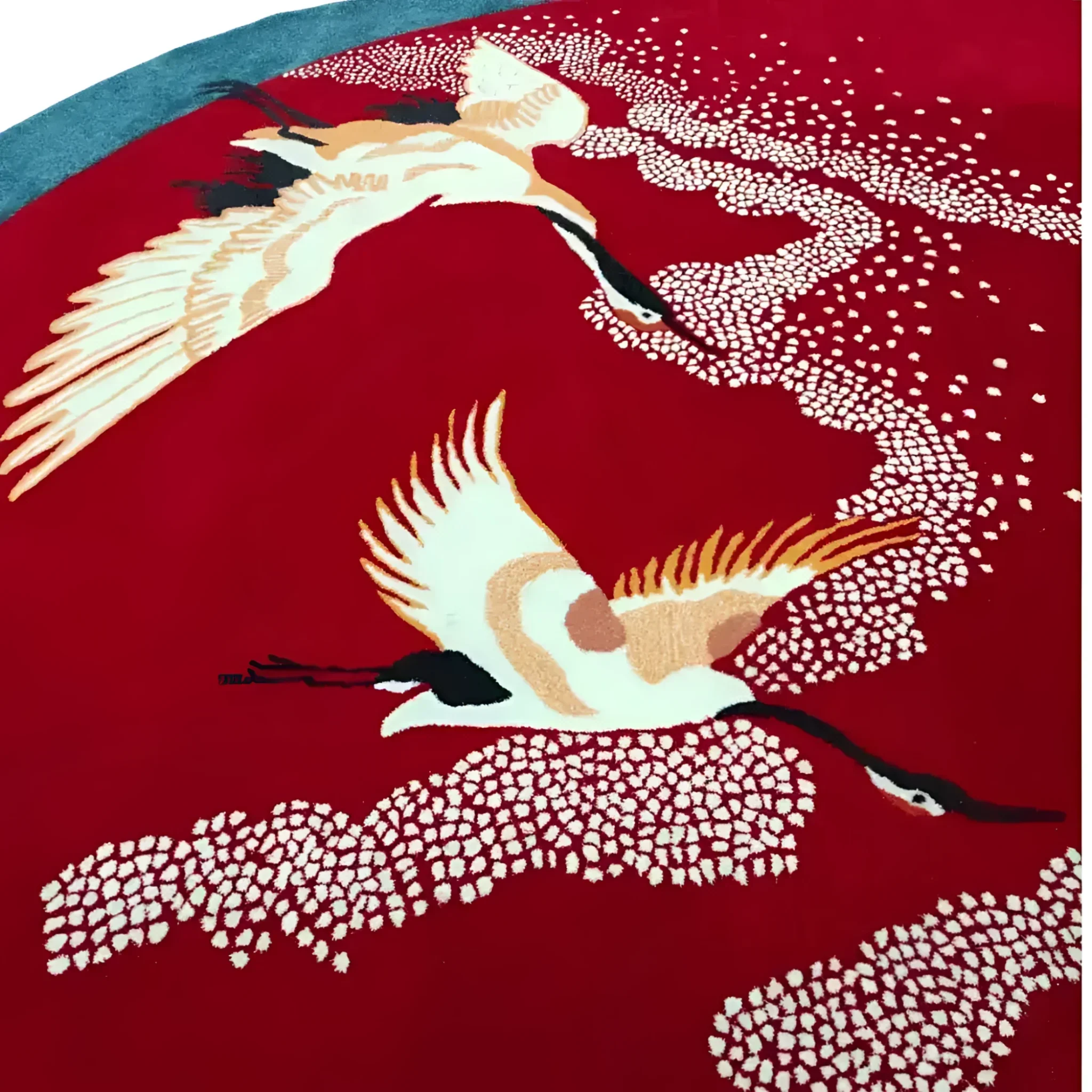 Red Flying Japanese Cranes Hand Tufted Rug - Image 5
