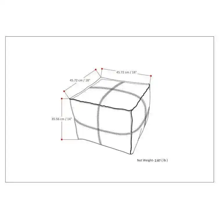 Genuine Leather Square Pouf Ottoman - Gray - Image 7