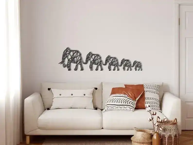 Geometric Elephant Family Metal Wall Decor - Image 6