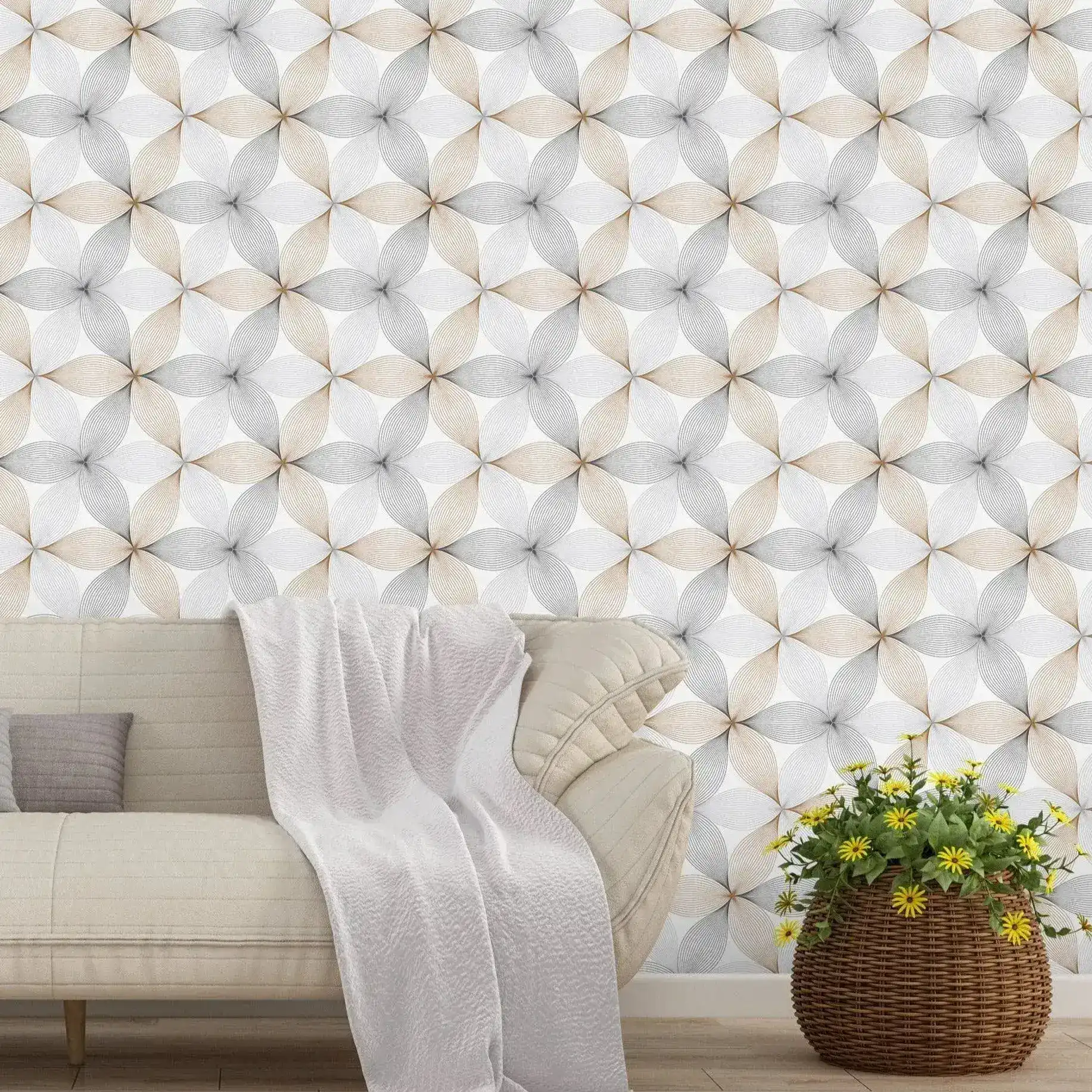 Geometric Floral Linear Petal Flowers Removable Wallpaper - Image 6