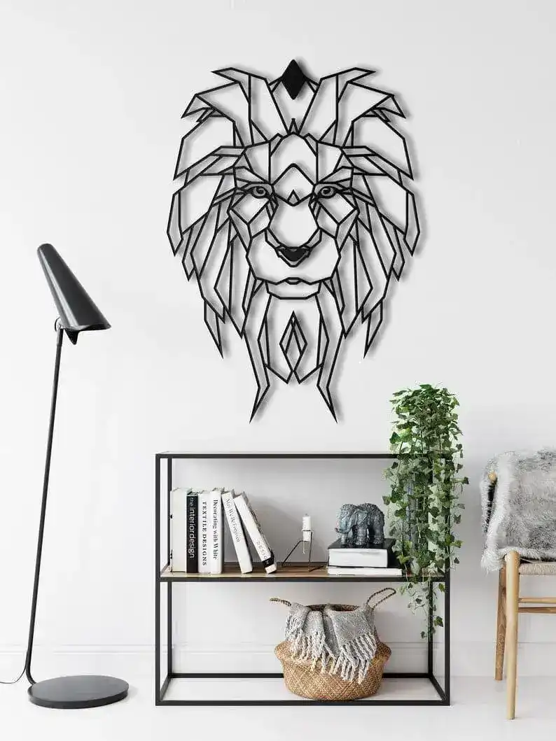 Geometric Lion Head Metal Wall Decor - Image 2