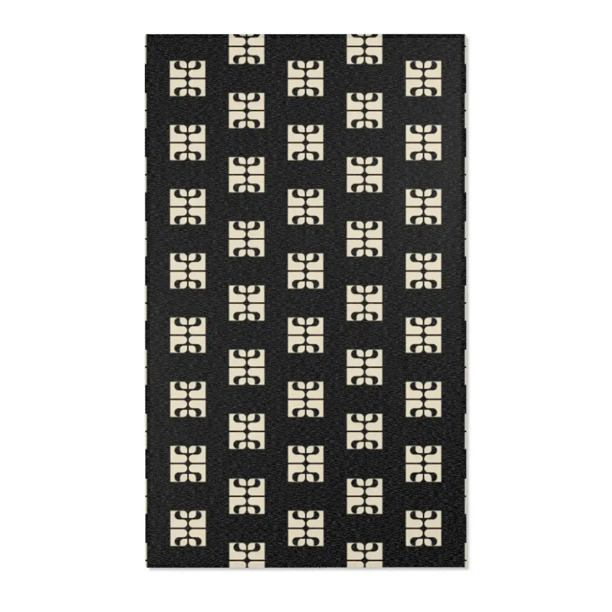 Geometric Retro Black & Beige Accent Rug