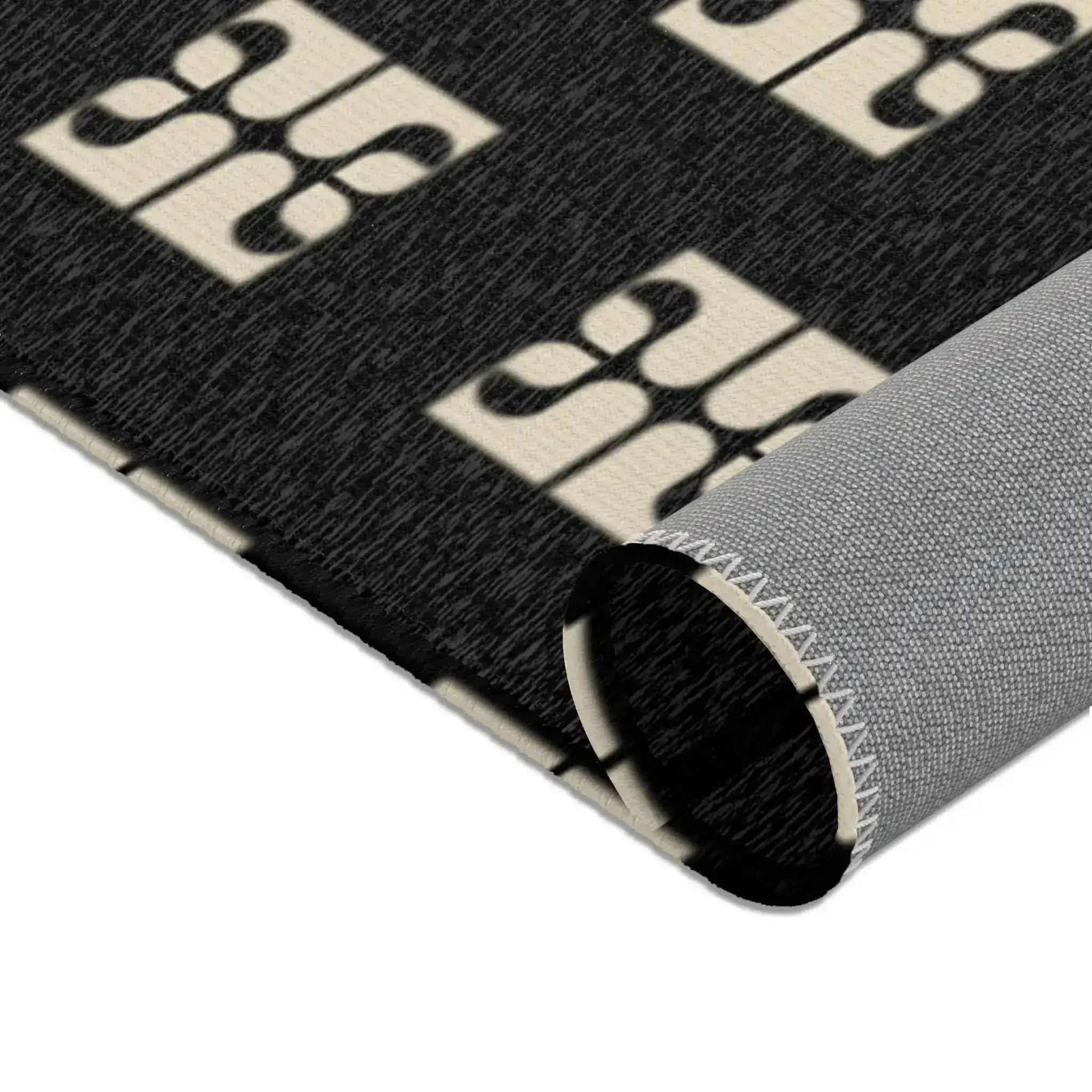 Geometric Retro Black & Beige Accent Rug - Image 4