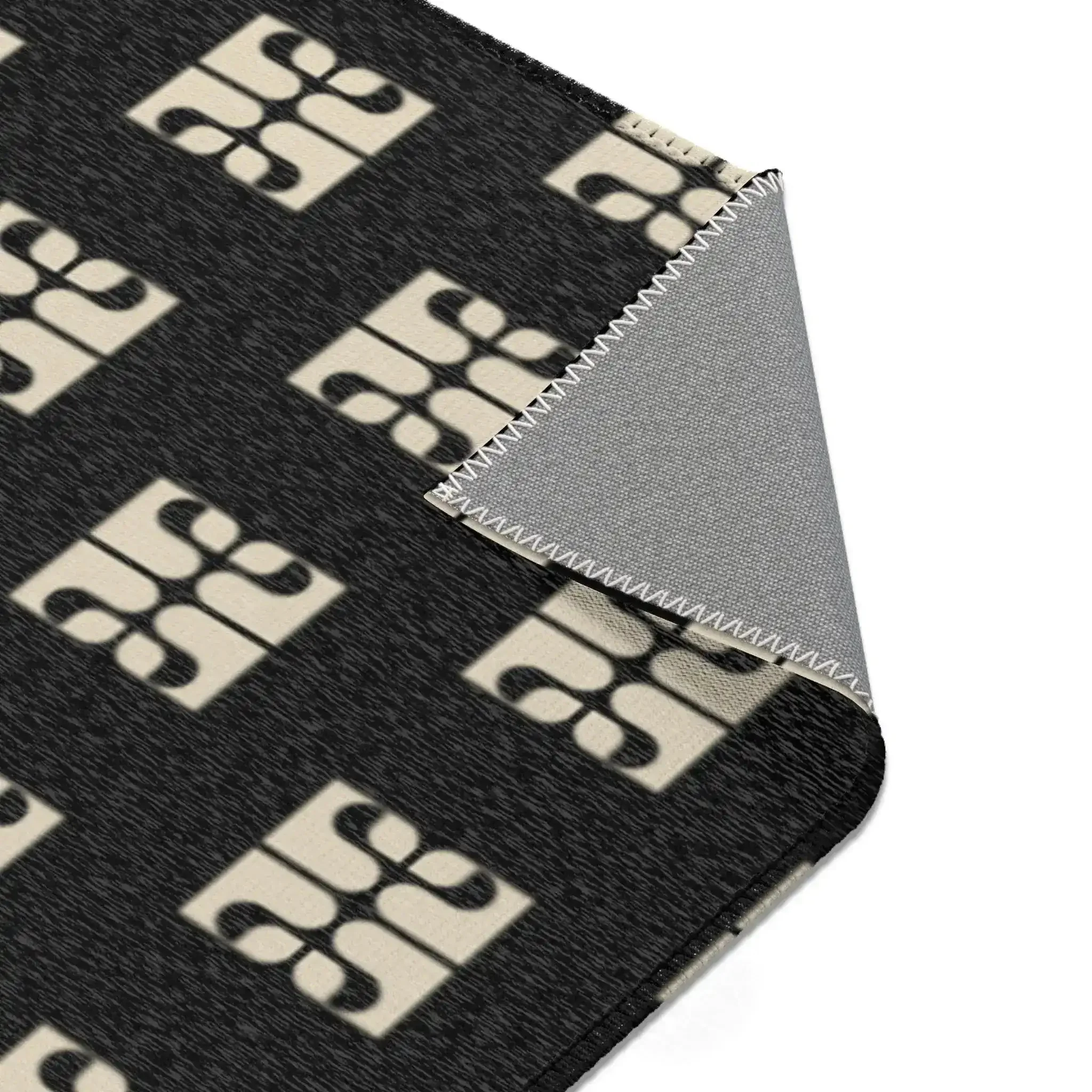 Geometric Retro Black & Beige Accent Rug - Image 5