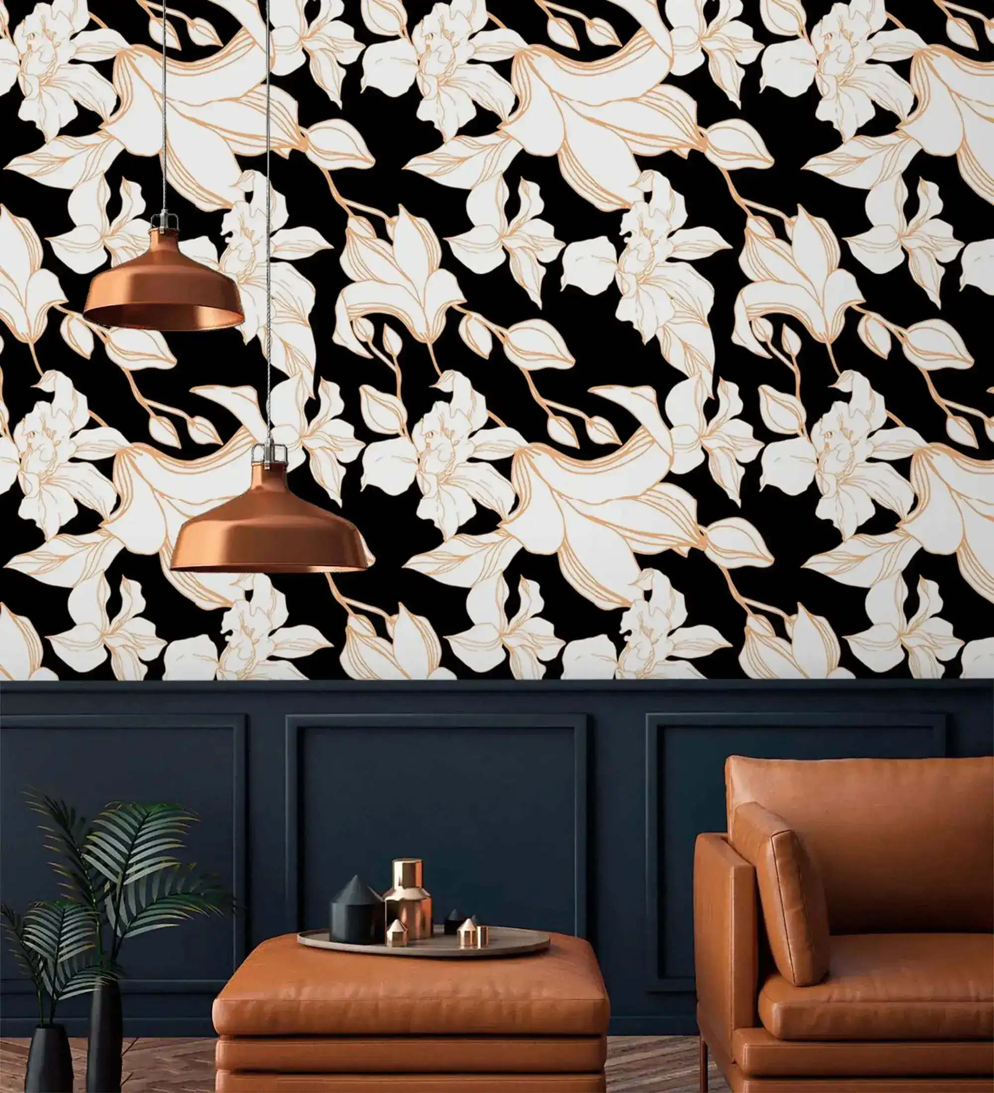 Gilded Petal Black and White Wallpaper - Image 3