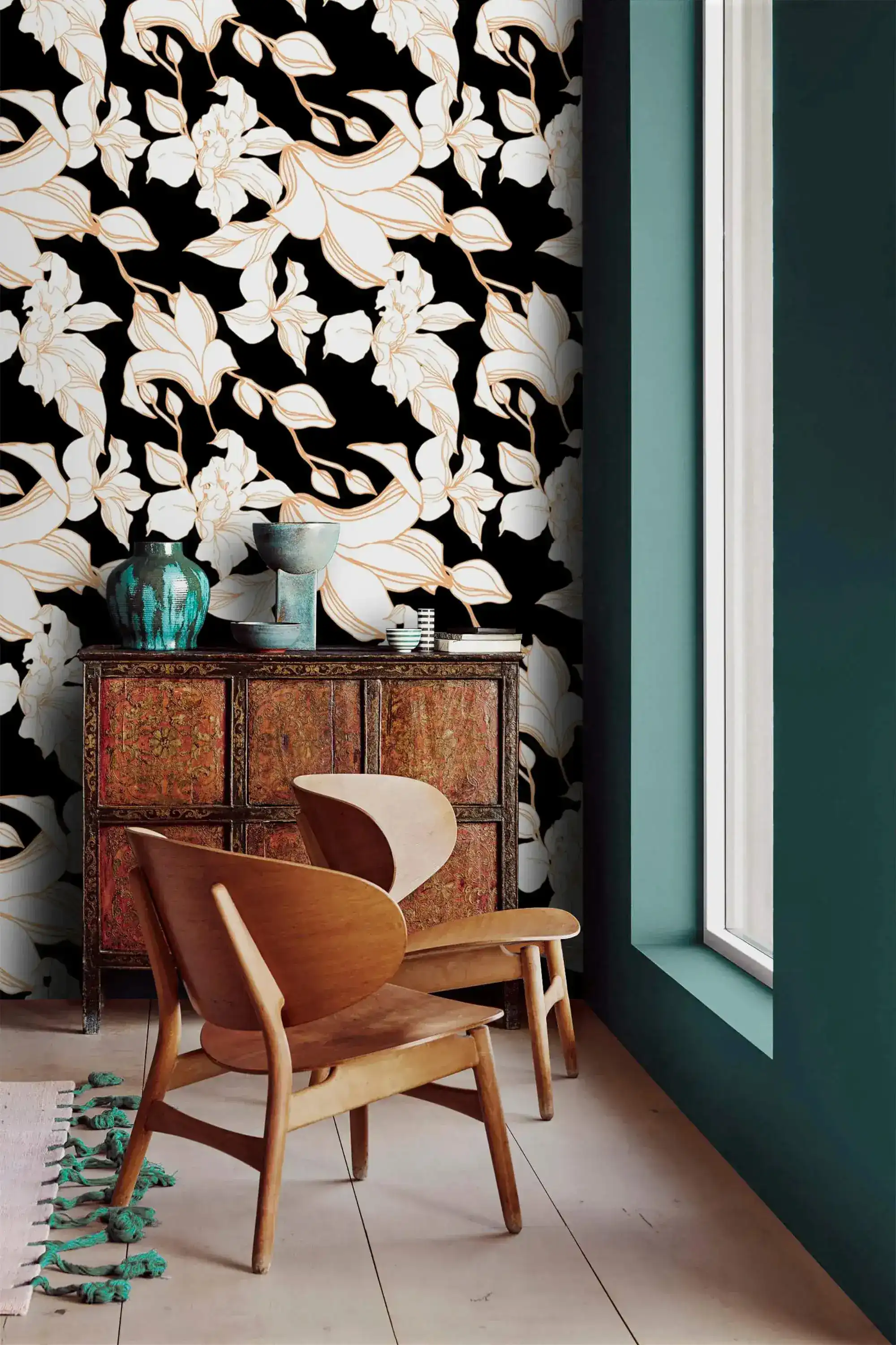 Gilded Petal Black and White Wallpaper - Image 4