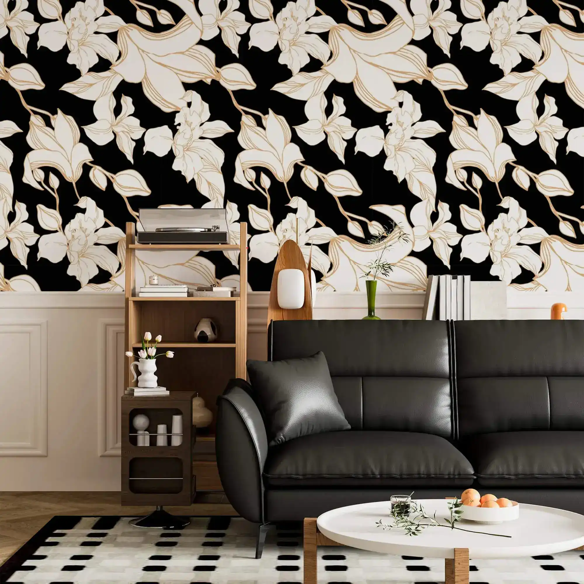Gilded Petal Black and White Wallpaper - Image 7