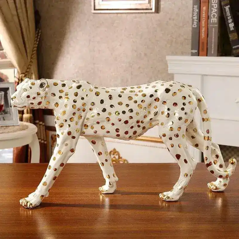 Glamorous White and Gold Leopard Statue - Image 4