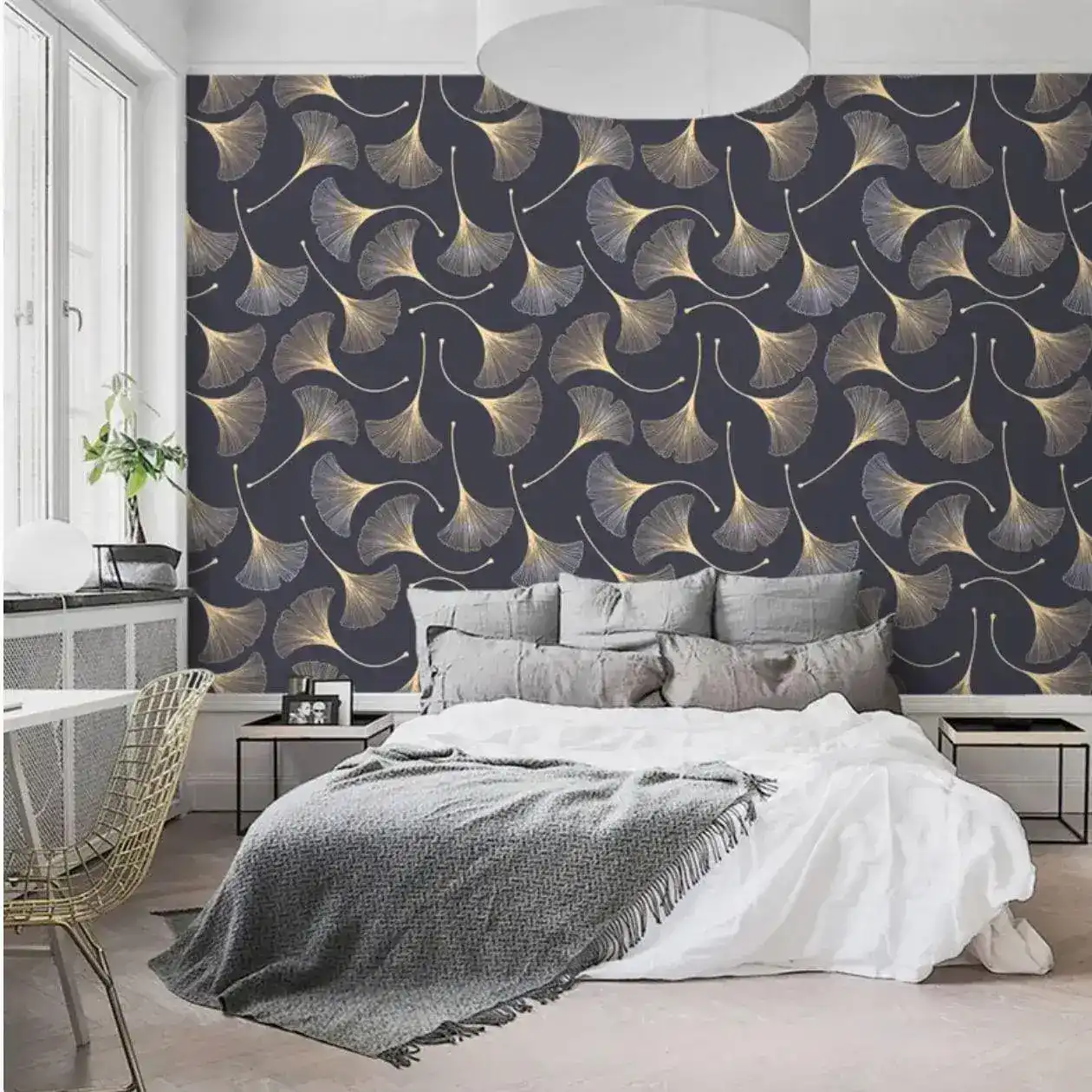 Gold Botanical Elegant Gingko Leaf Accent Wallpaper - Image 3