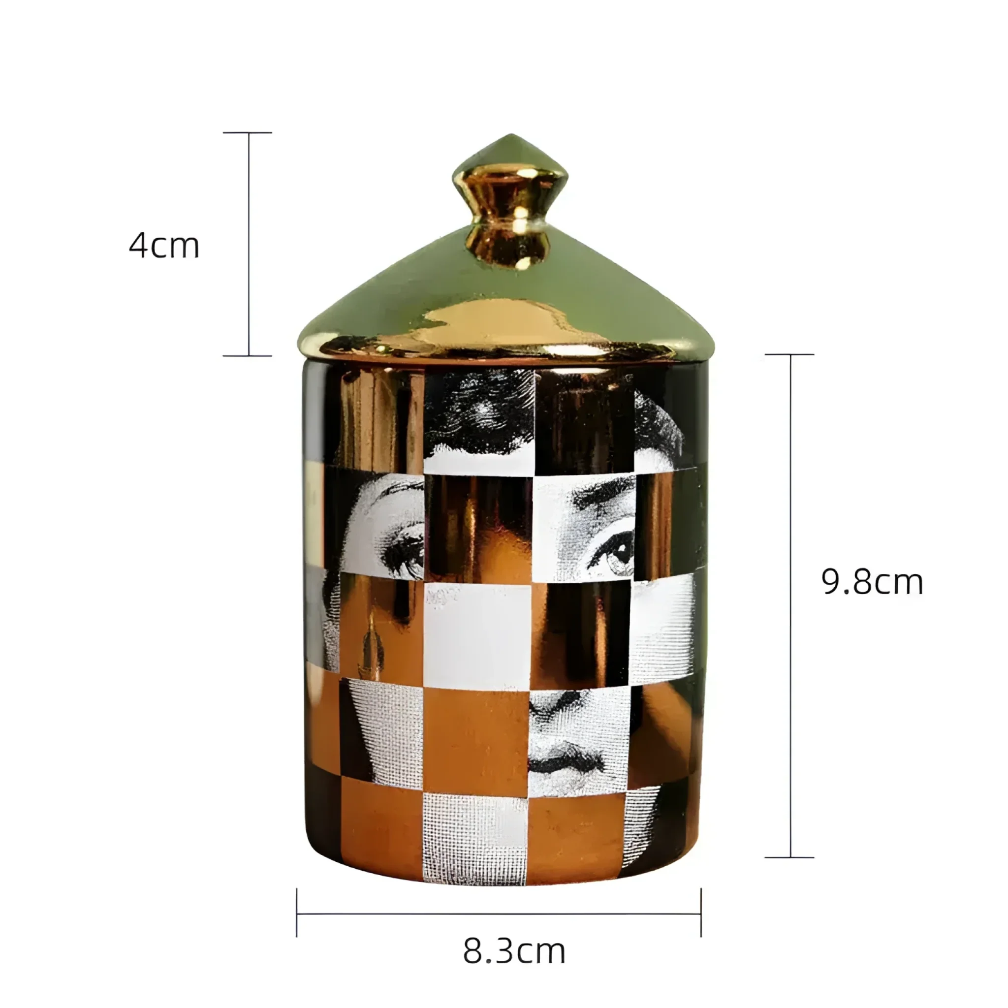 Gold Checker Lina Cavalieri Ceramic Aromatherapy Candle Jar with Lid - Image 5