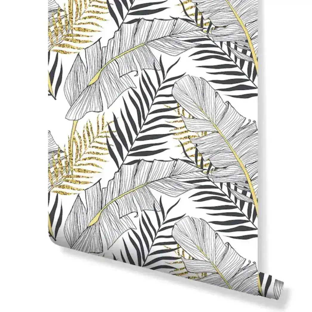 Gold Contrast Black Palm Leaves Wallpaper - Image 4