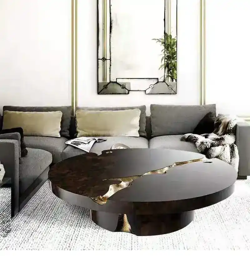 Gold Cracked Round Coffee Table - Image 3