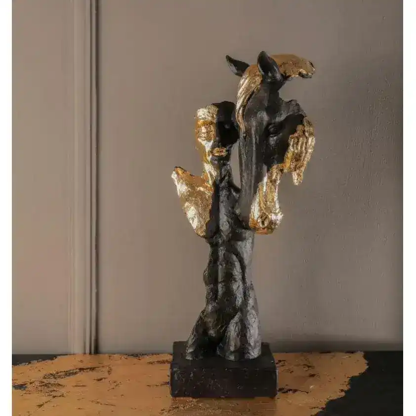 Gold Gilded Black Man & Horse Statue - Image 3