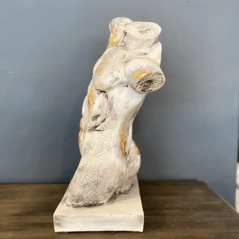 Gold Gilded Cracked Marble Male Torso Sculpture Statue - Image 2