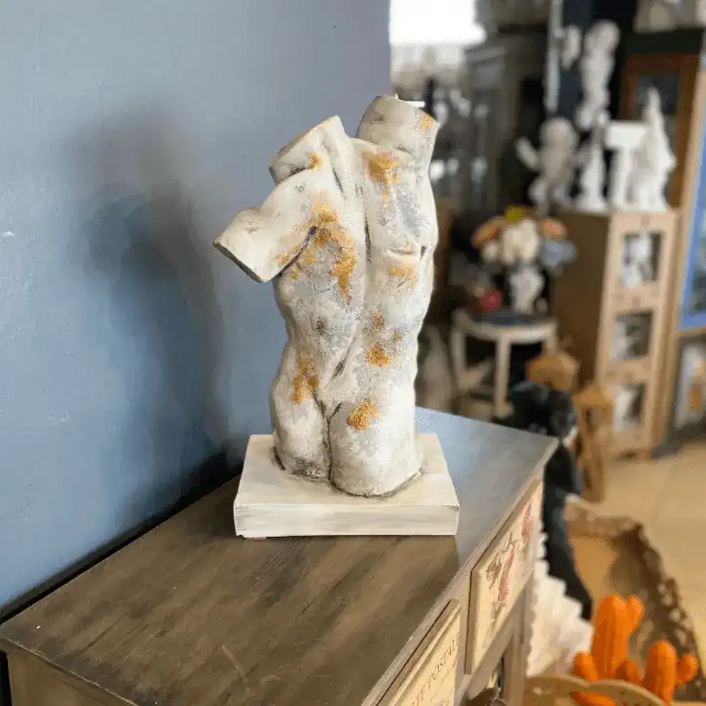Gold Gilded Cracked Marble Male Torso Sculpture Statue - Image 3