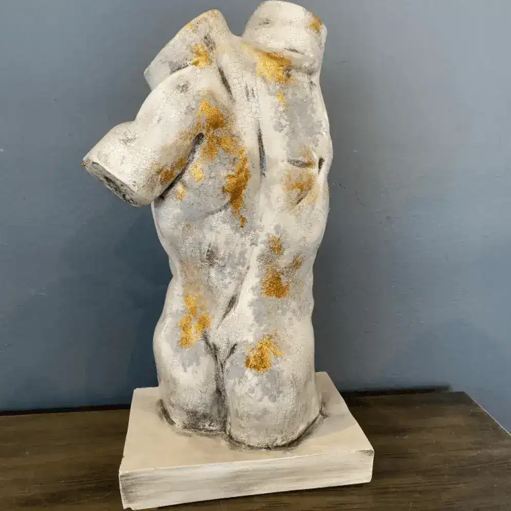 Gold Gilded Cracked Marble Male Torso Sculpture Statue - Image 4