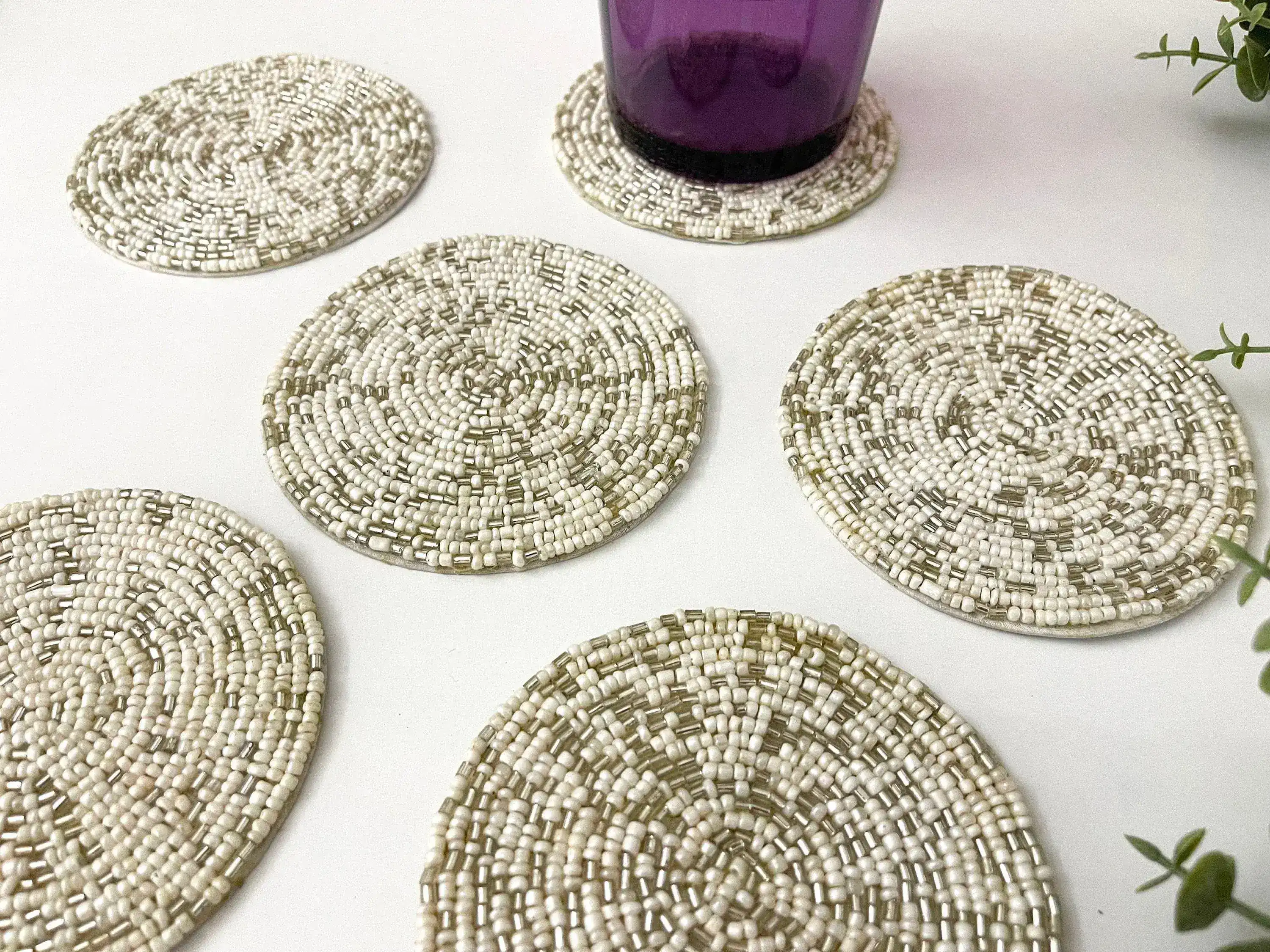 Gold Silver Round Beaded Coaster Set - Image 2
