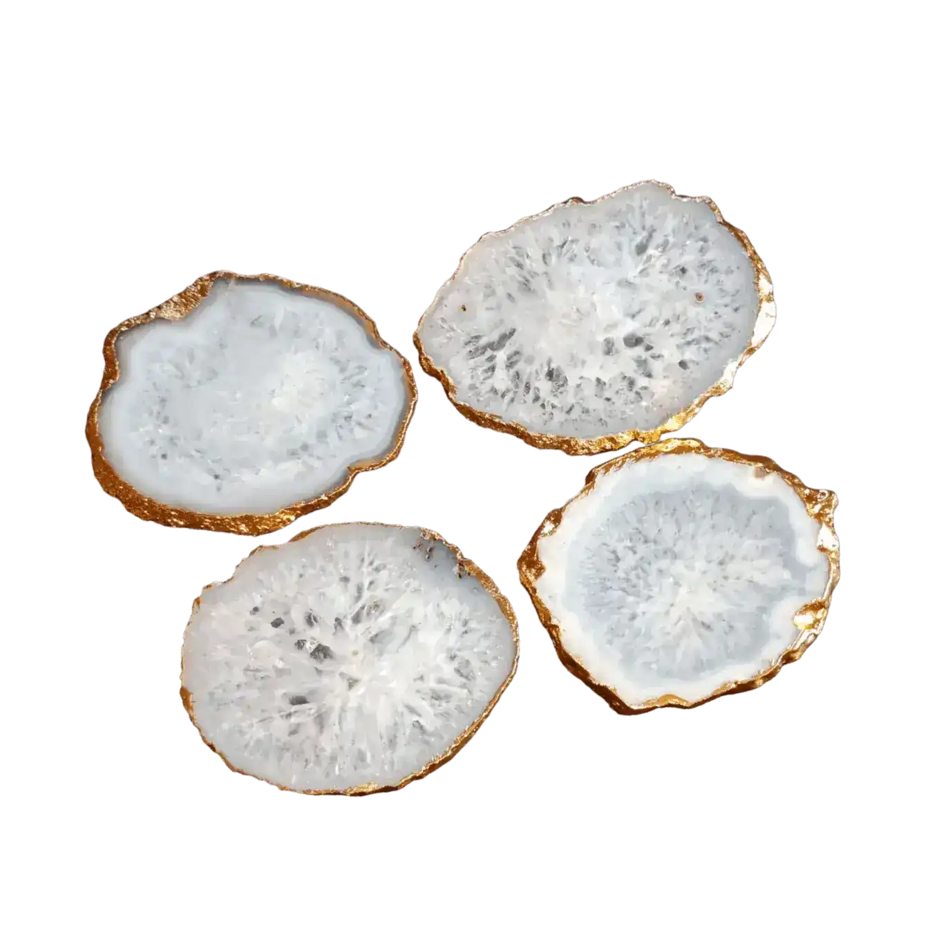 Gold Trim White Agate Crystal Geode Gemstone Coasters - Set of 4 - Image 2