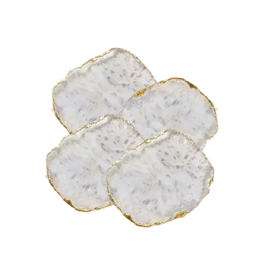 Gold Trim White Agate Crystal Geode Gemstone Coasters - Set of 4 - Image 3