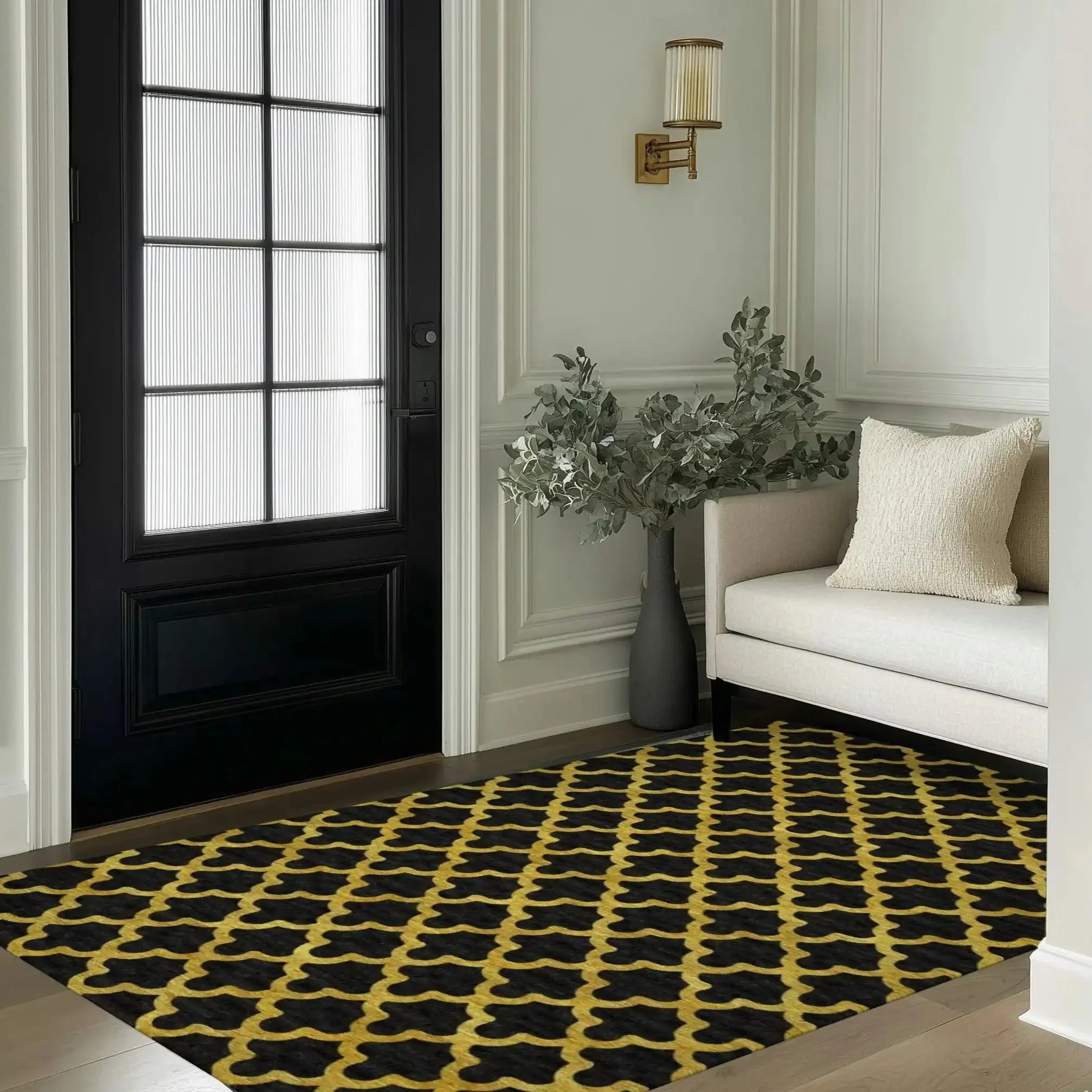 Golden Art Deco Scale Black Tufted Rug - Image 4