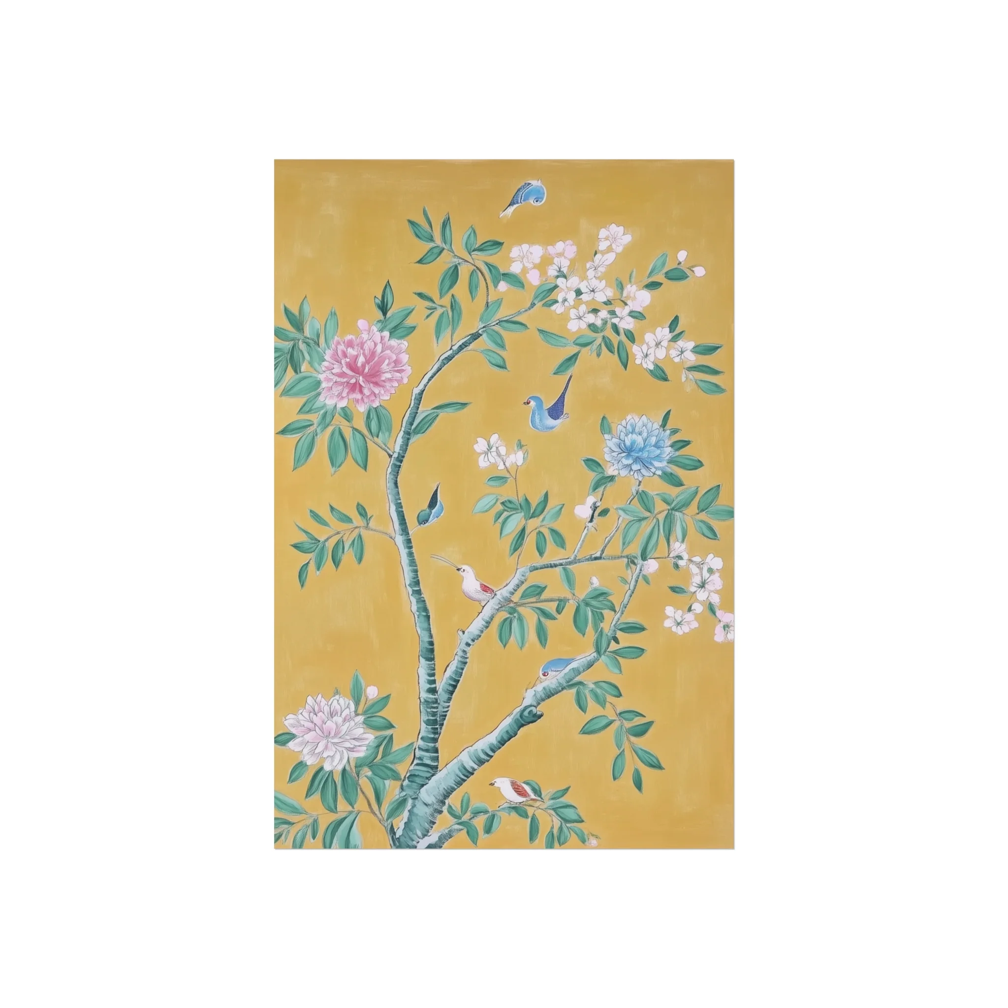 Golden Chinoiserie Birds and Floral Scene Fine Art Poster - Image 14