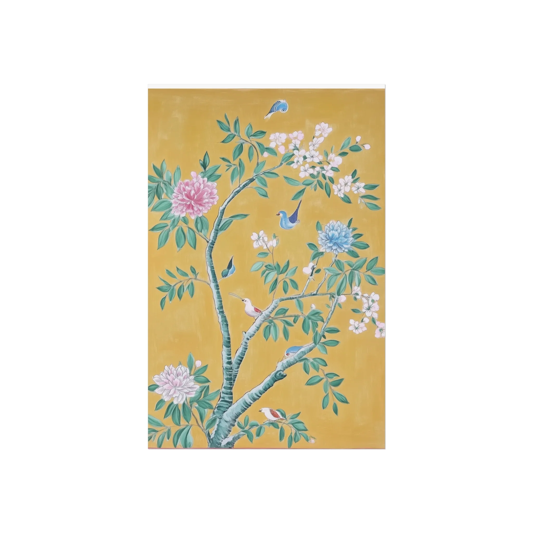 Golden Chinoiserie Birds and Floral Scene Fine Art Poster - Image 15