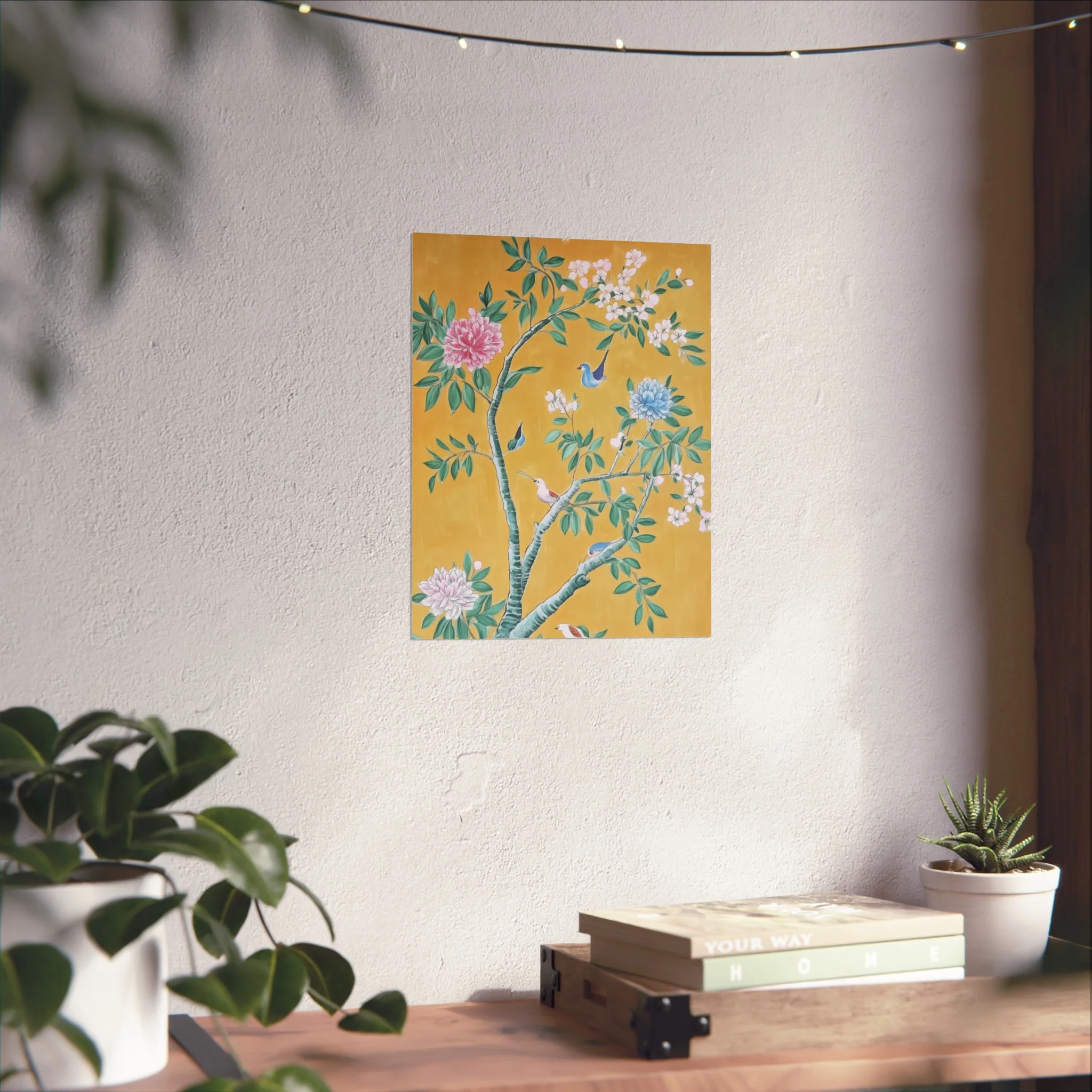 Golden Chinoiserie Birds and Floral Scene Fine Art Poster - Image 24