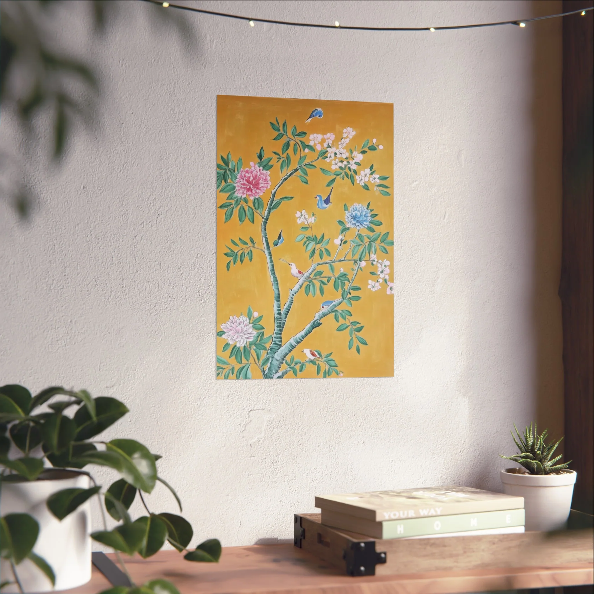 Golden Chinoiserie Birds and Floral Scene Fine Art Poster - Image 30