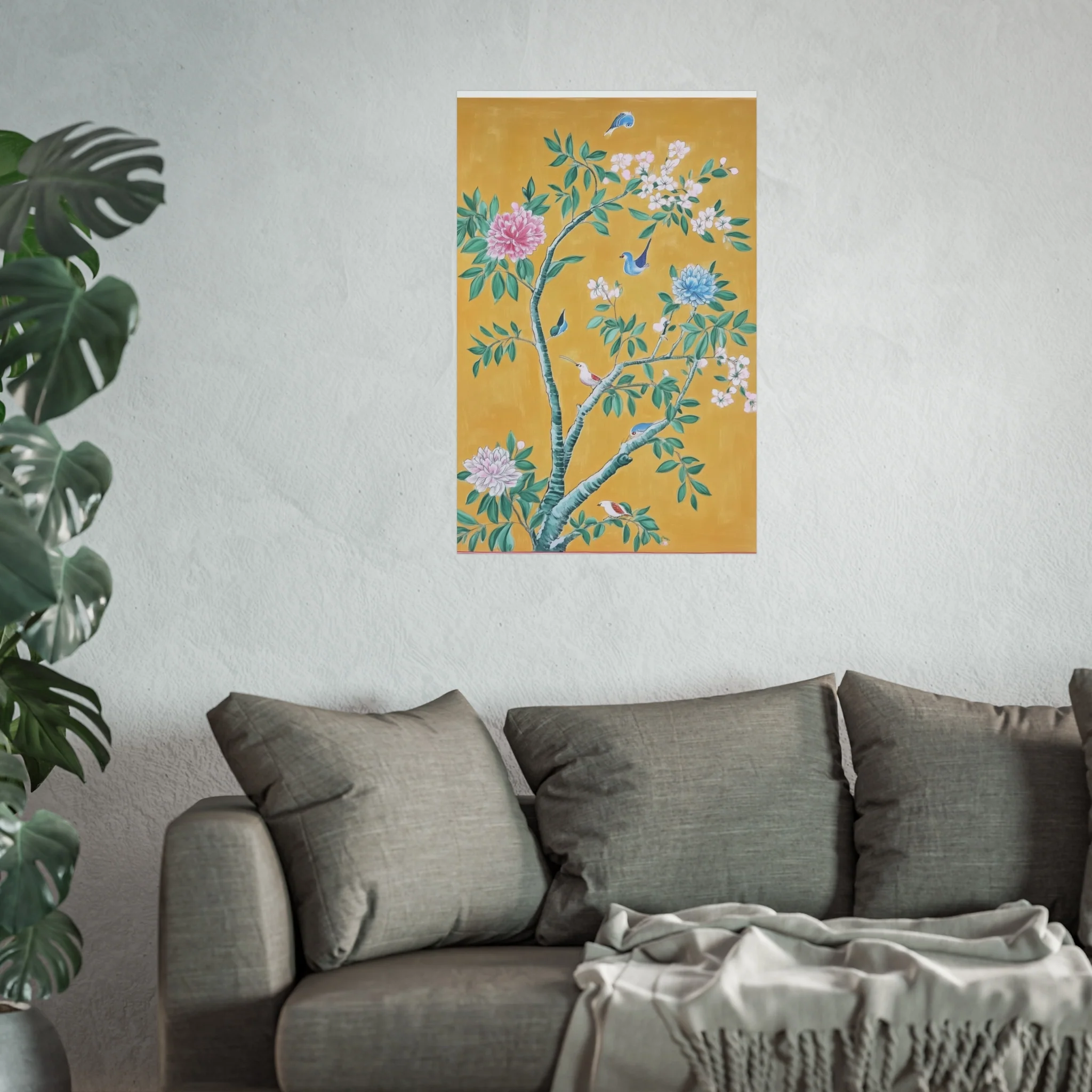 Golden Chinoiserie Birds and Floral Scene Fine Art Poster - Image 39