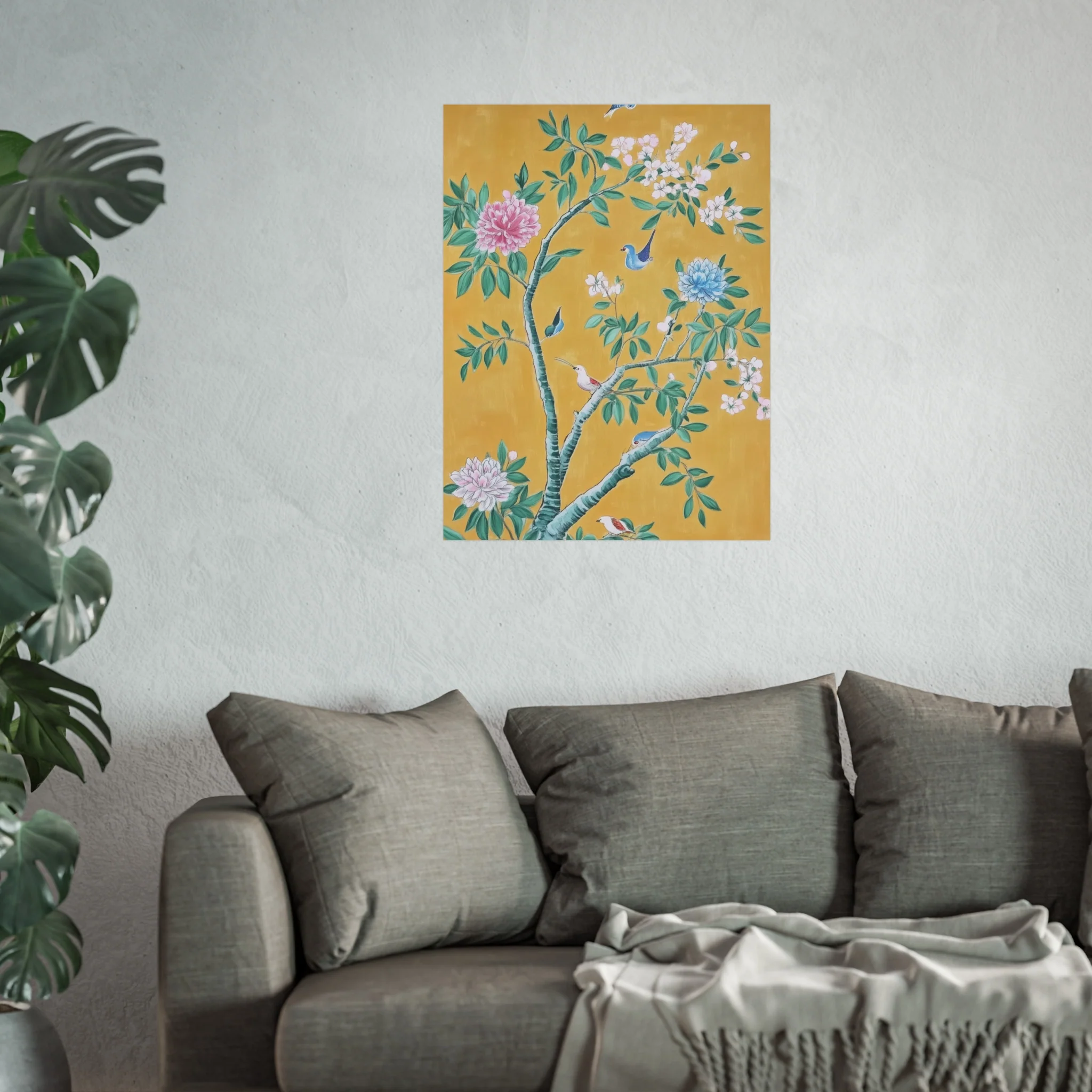 Golden Chinoiserie Birds and Floral Scene Fine Art Poster - Image 41