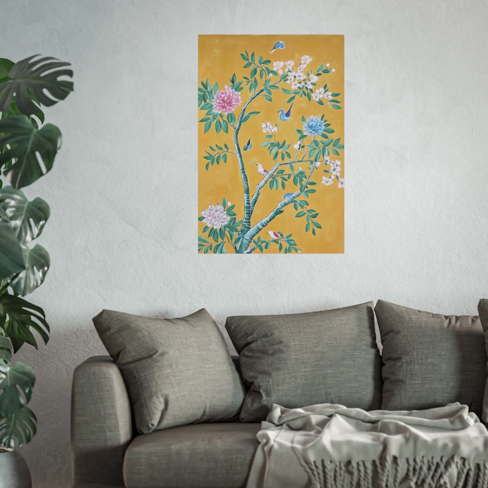 Golden Chinoiserie Birds and Floral Scene Fine Art Poster - Image 43
