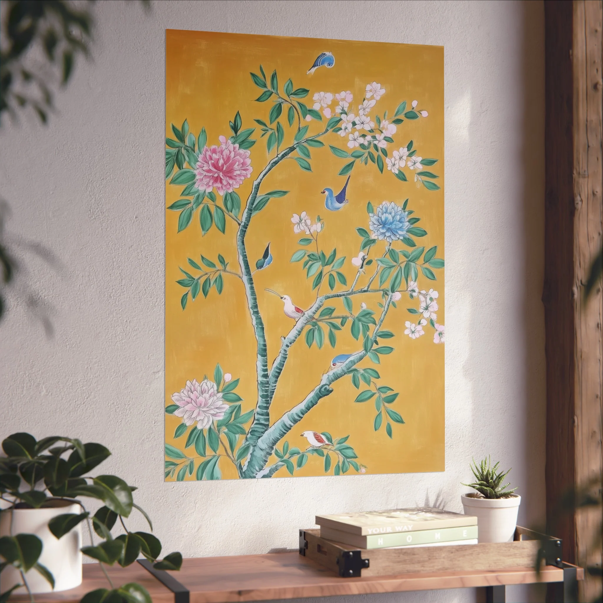 Golden Chinoiserie Birds and Floral Scene Fine Art Poster - Image 44